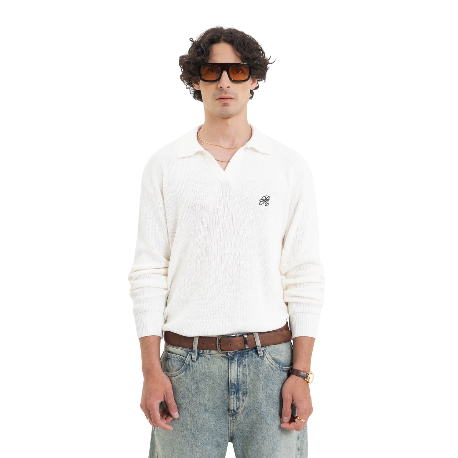 ACROSS THE LINES IVORY KNITTED POLO