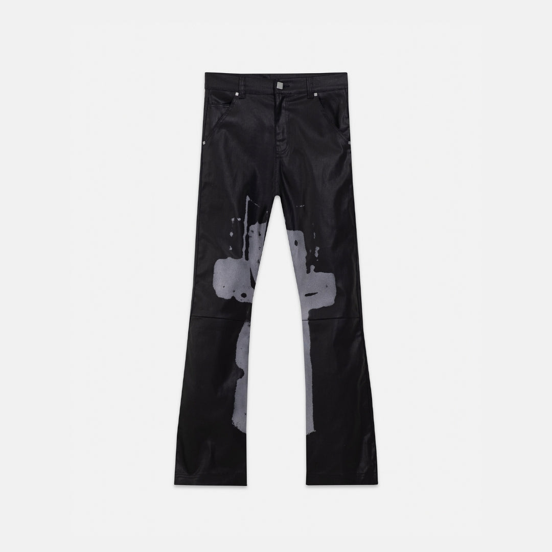 ACT 1 CROSS LEATHER FLARE JEAN - BLACK