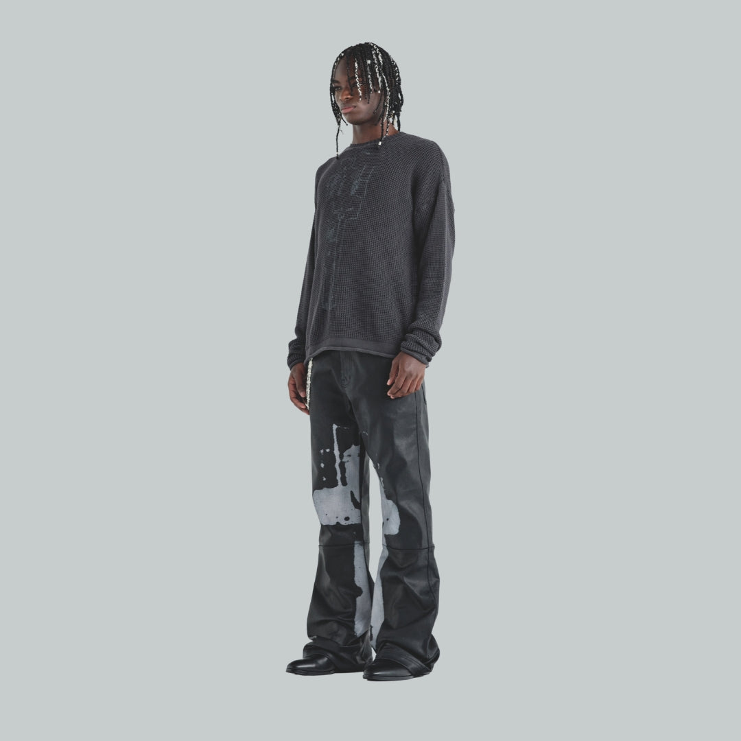 ACT 1 CROSS LEATHER FLARE JEAN - BLACK