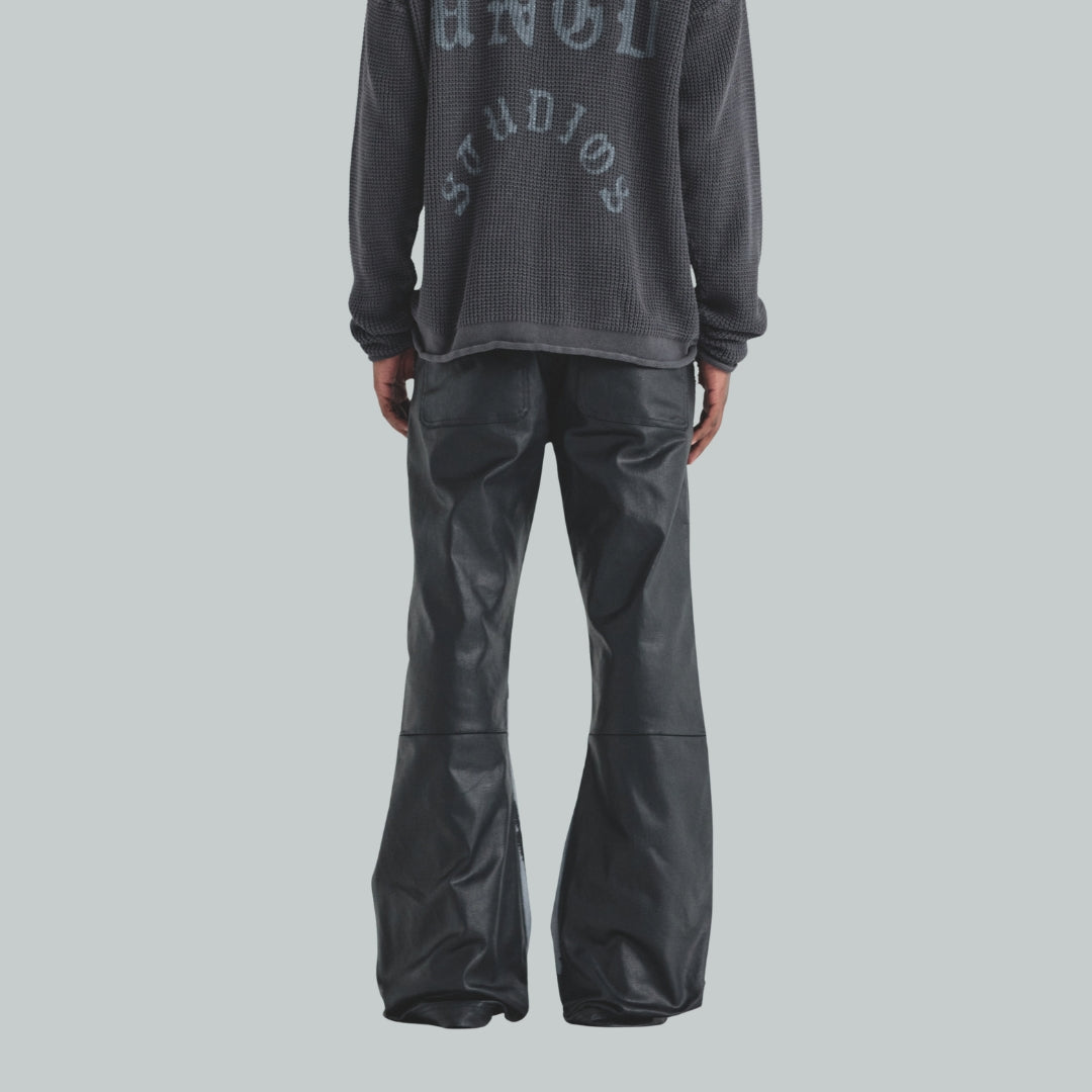 ACT 1 CROSS LEATHER FLARE JEAN - BLACK