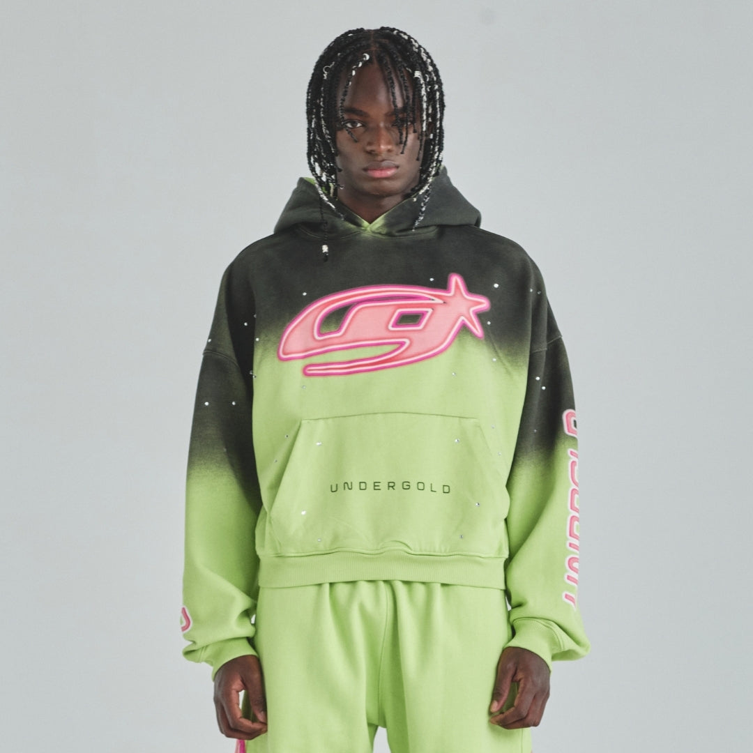 ACT 1 NEON BOXY FIT HOODIE - FADED GREEN