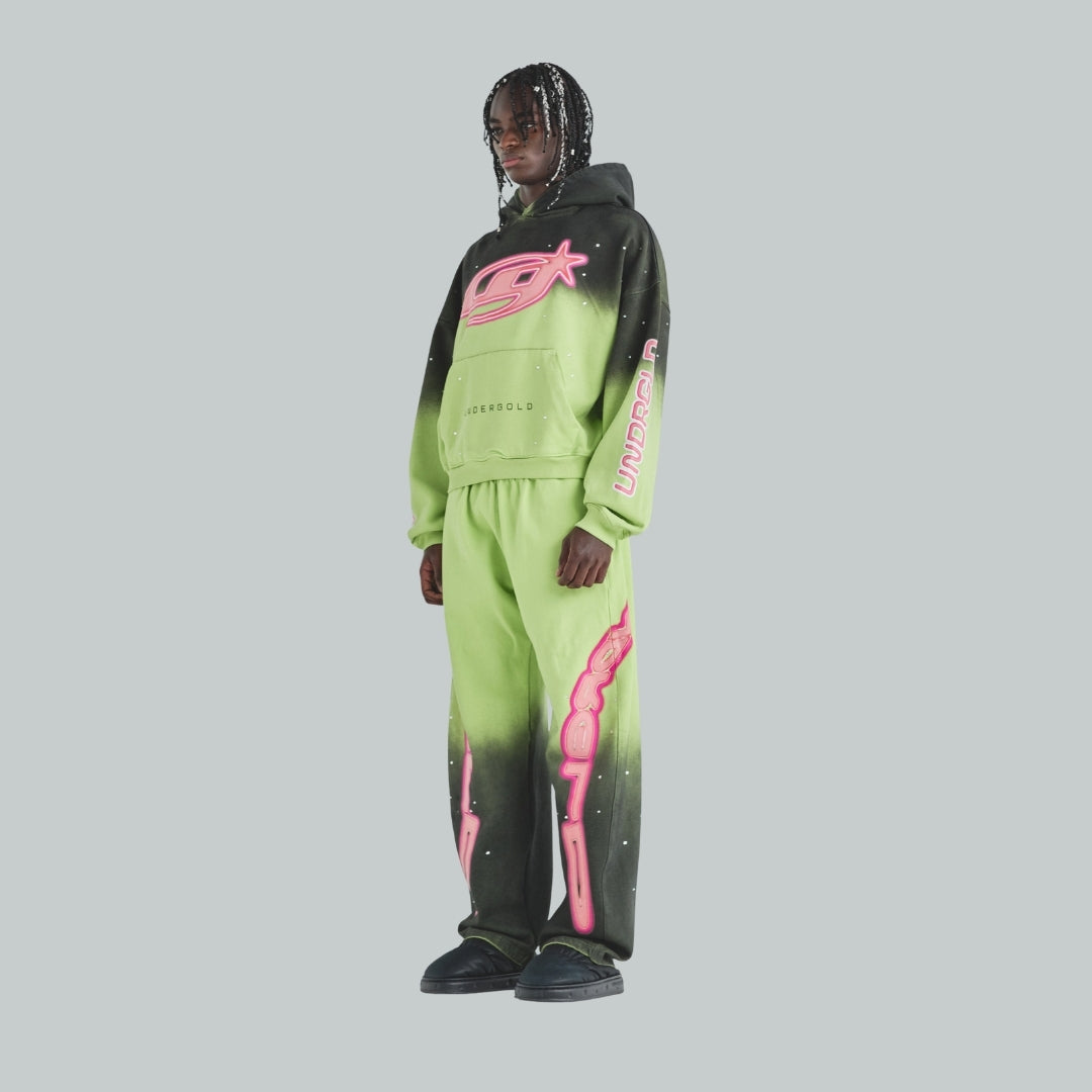 ACT 1 NEON BOXY FIT HOODIE - FADED GREEN