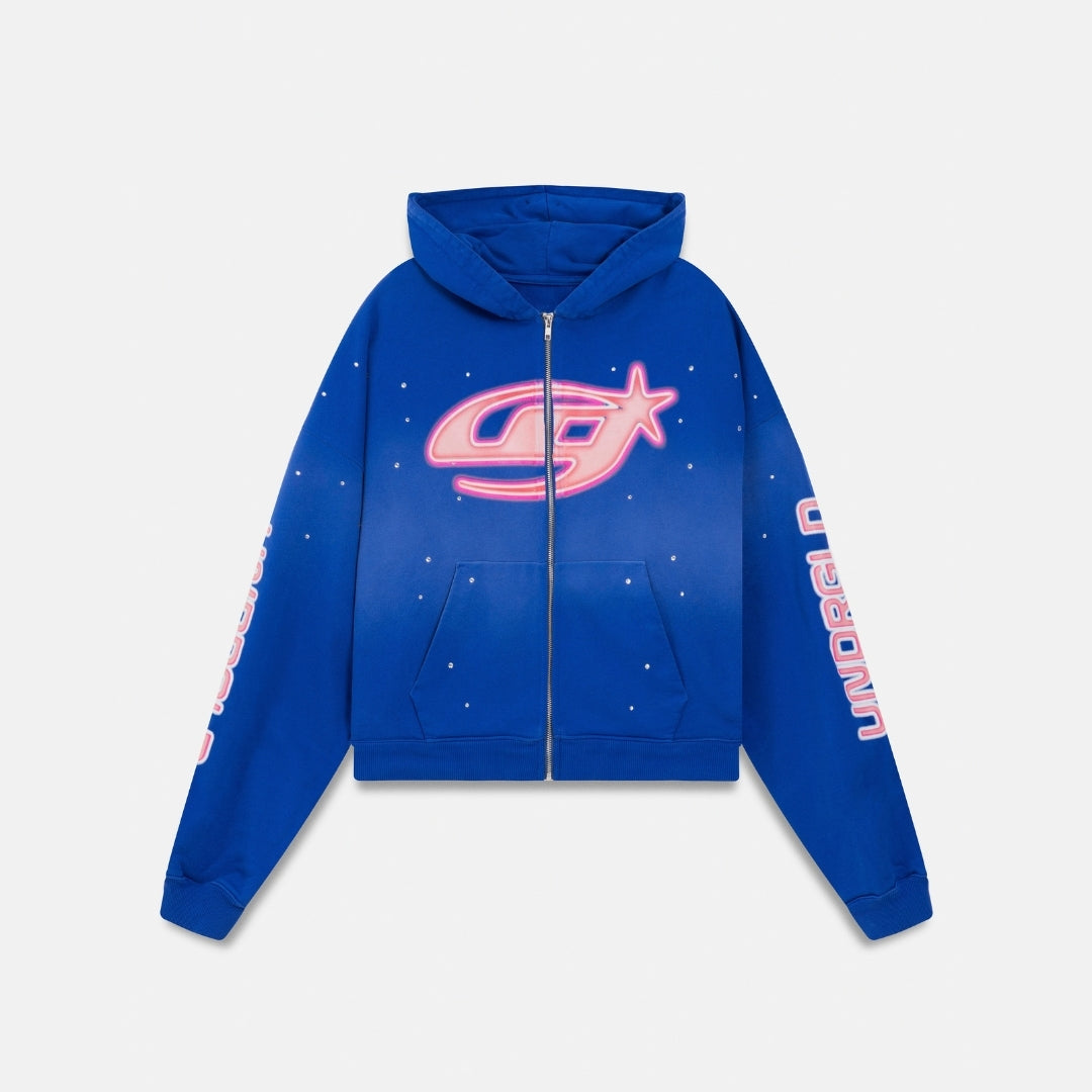 ACT 1 NEON ZIP UP BOXY FIT HOODIE - ELECTRIC BLUE