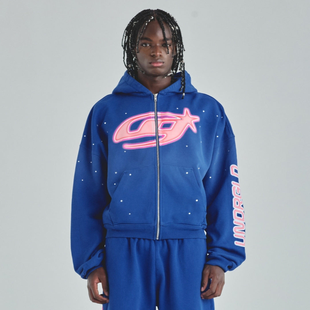 ACT 1 NEON ZIP UP BOXY FIT HOODIE - ELECTRIC BLUE