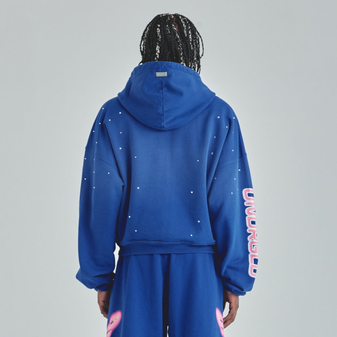 ACT 1 NEON ZIP UP BOXY FIT HOODIE - ELECTRIC BLUE