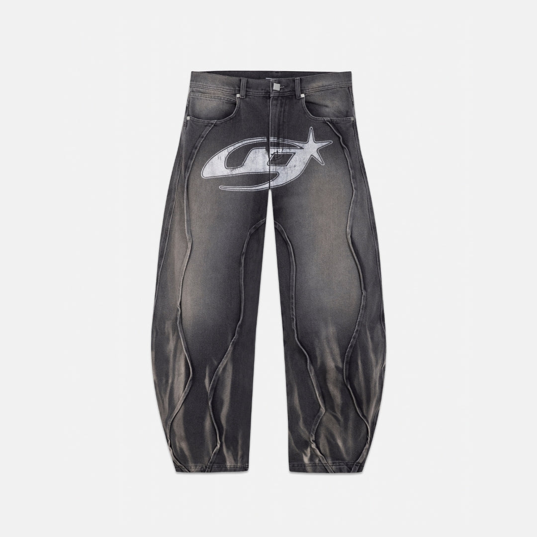 ACT 1 UG STAR BARREL VEIN JEAN - WASHED BLACK