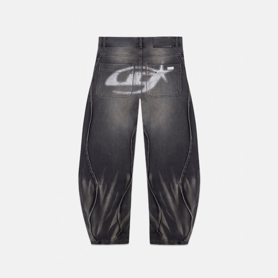 ACT 1 UG STAR BARREL VEIN JEAN - WASHED BLACK