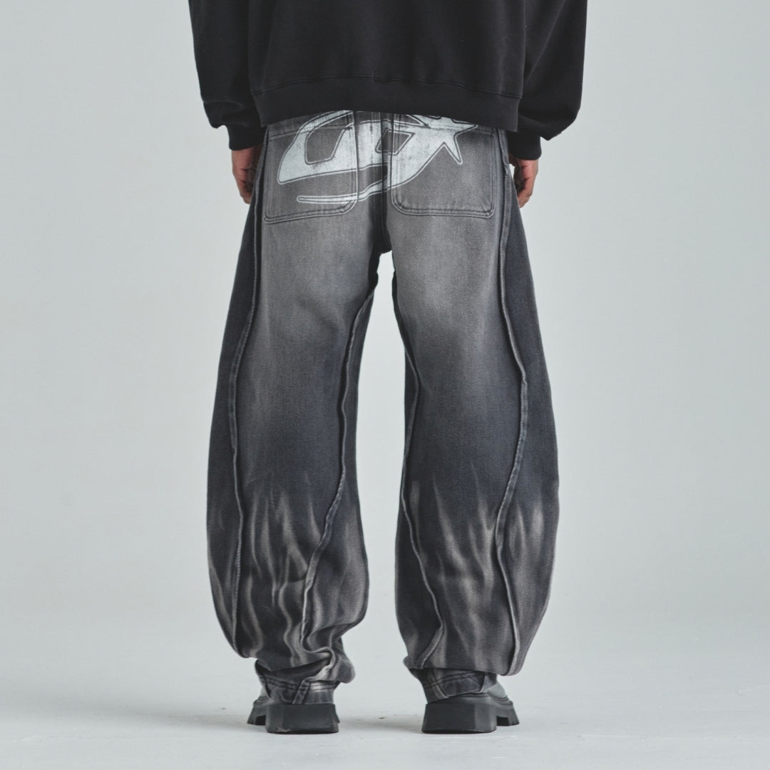 ACT 1 UG STAR BARREL VEIN JEAN - WASHED BLACK