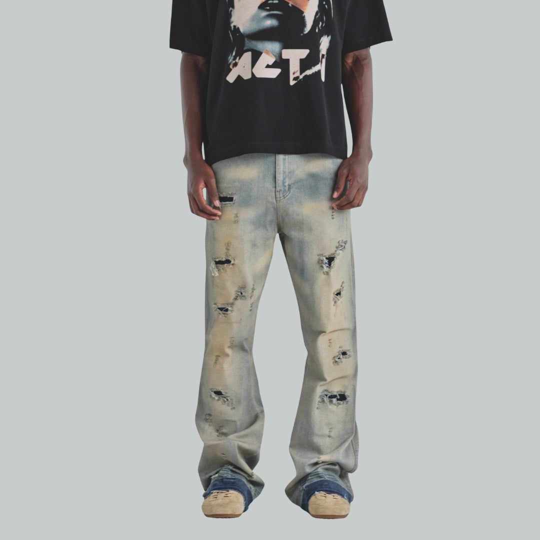ACT 1 UG STAR RIPPED FLARE JEAN - LIGHT BLUE