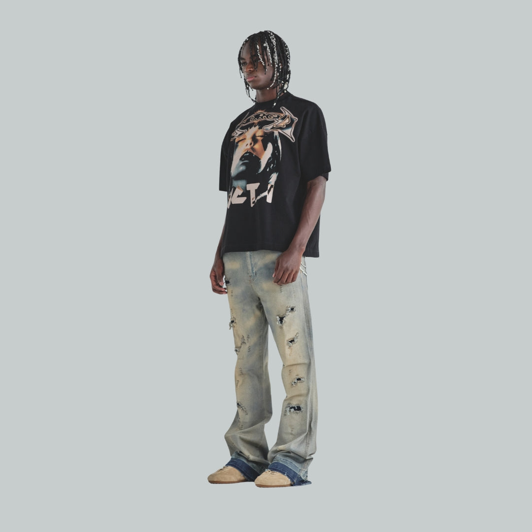 ACT 1 UG STAR RIPPED FLARE JEAN - LIGHT BLUE