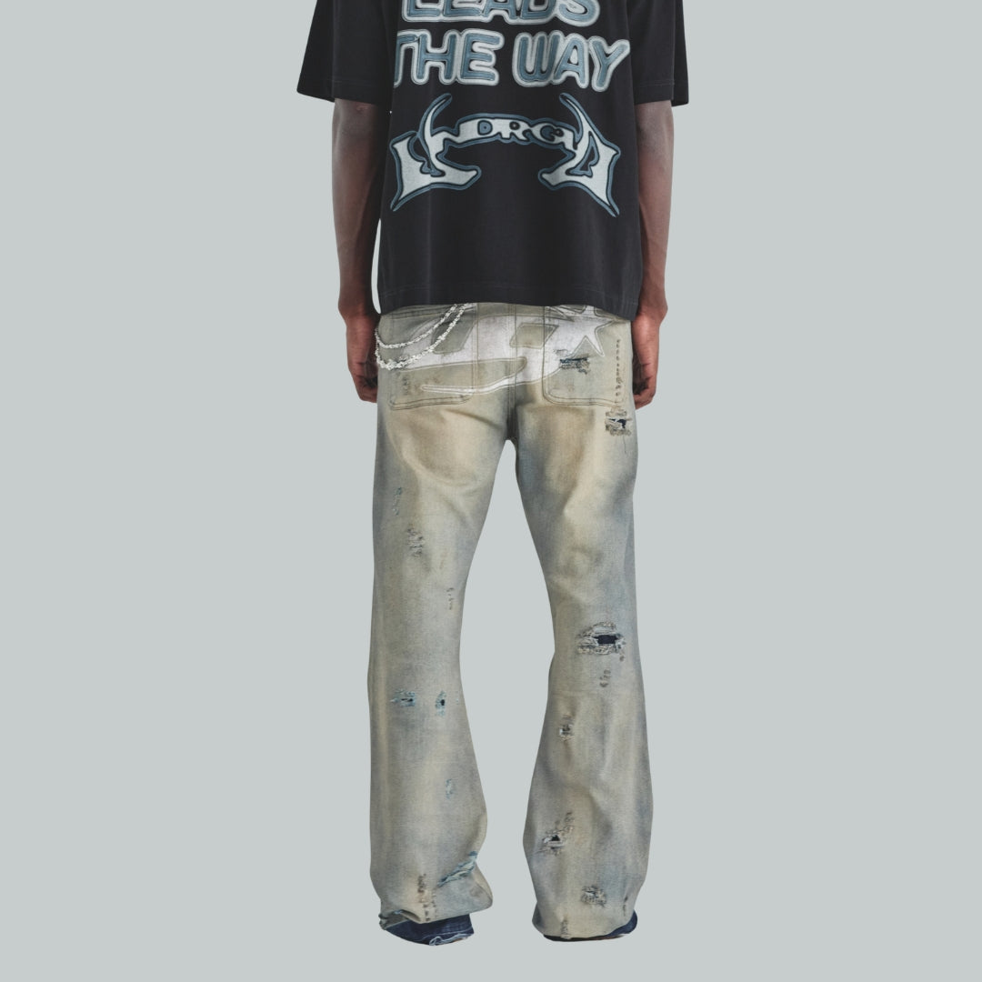 ACT 1 UG STAR RIPPED FLARE JEAN - LIGHT BLUE