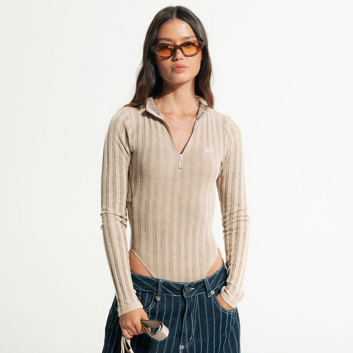DAILY RIBBED BODYSUIT - CAMEL