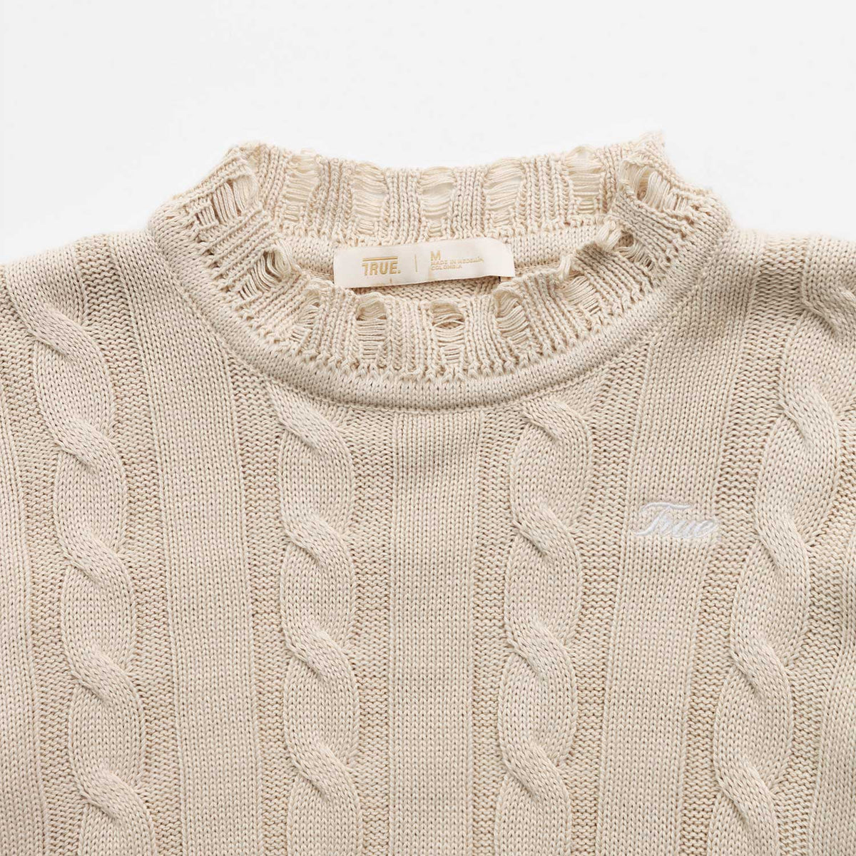 DISTRESSED KNIT CROP SWEATER - CAMEL