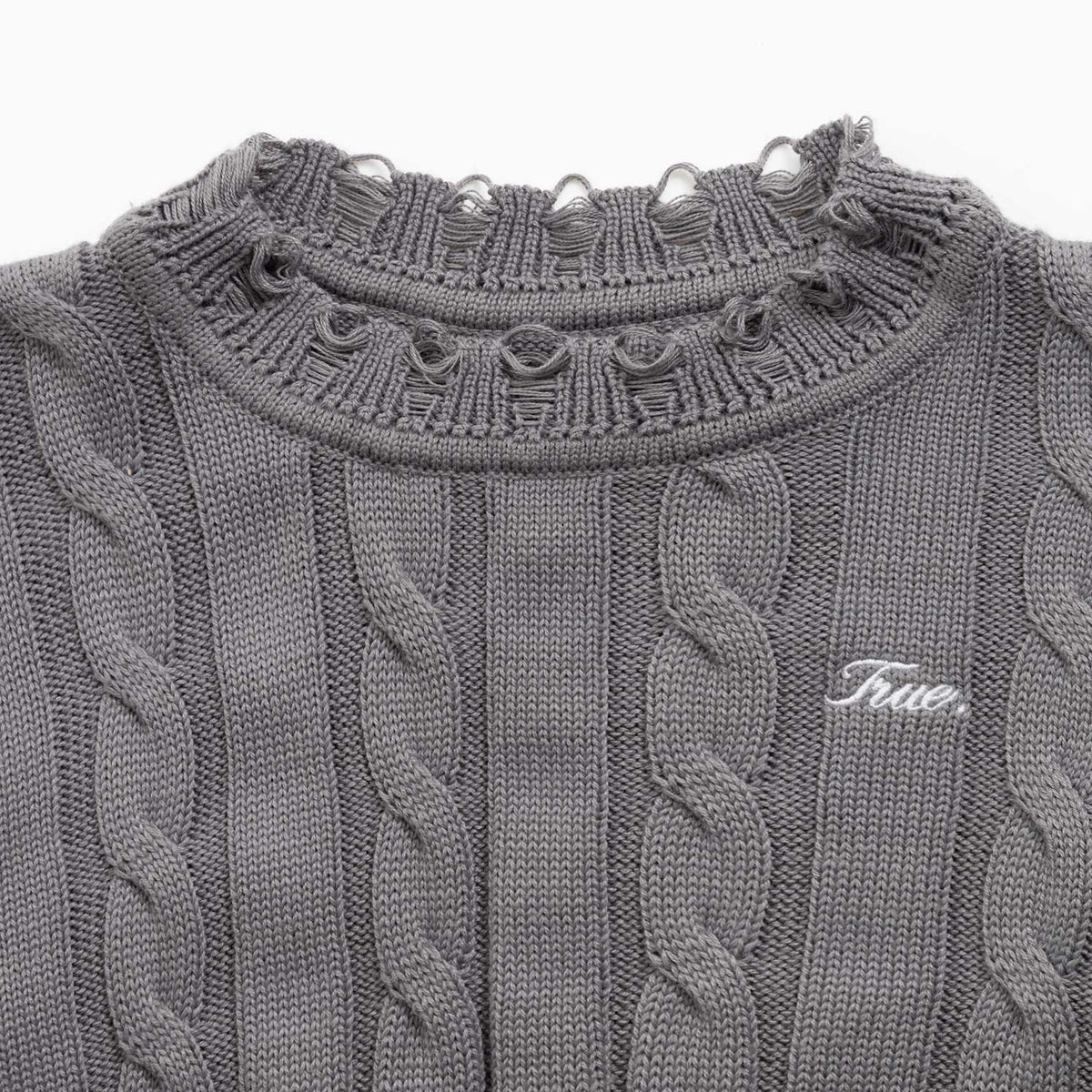 DISTRESSED KNIT CROP SWEATER - GRAY