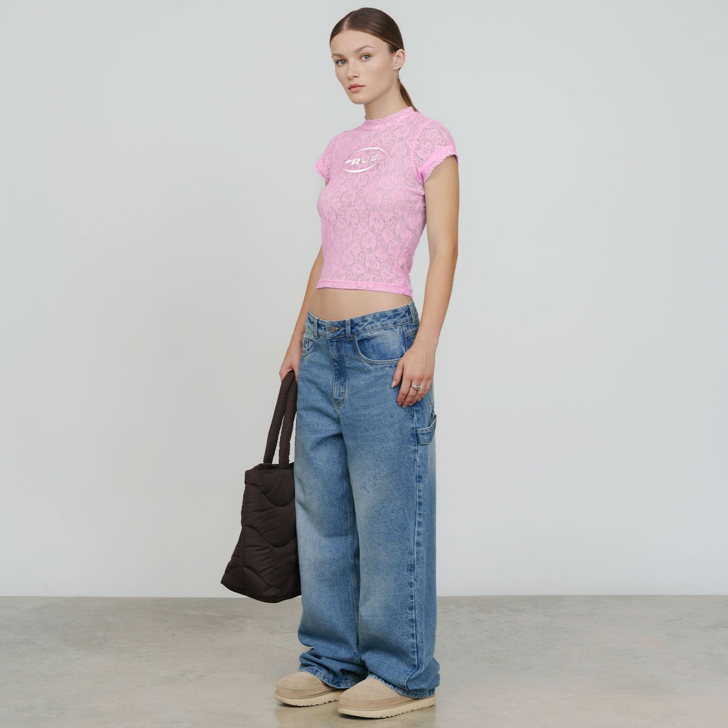 FLORAL LACE BABY TEE - PINK