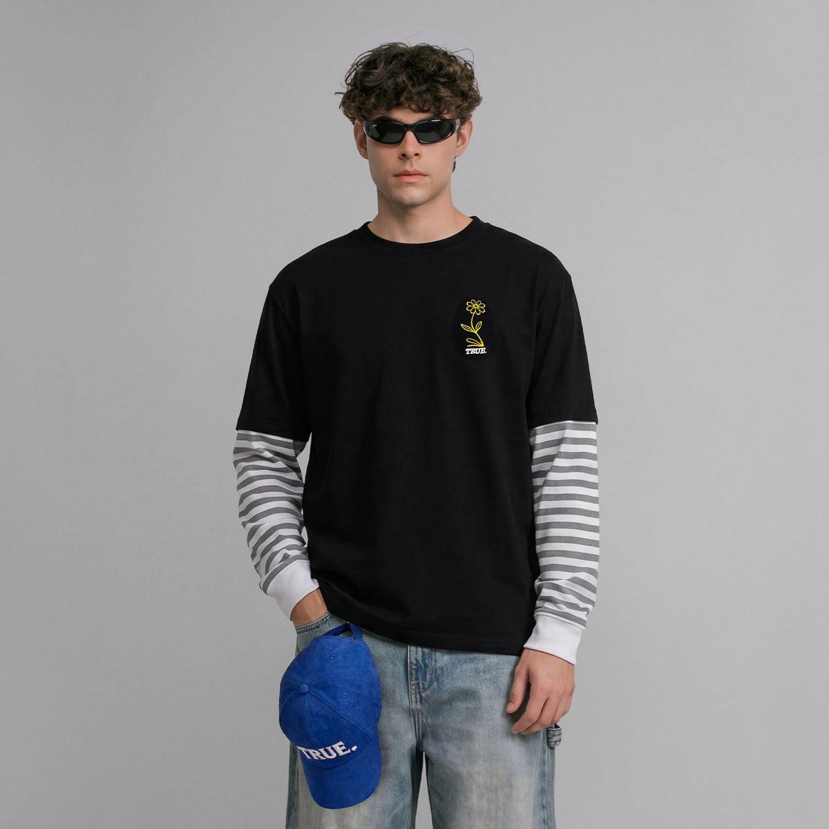 FLOWER BOXY LS - BLACK