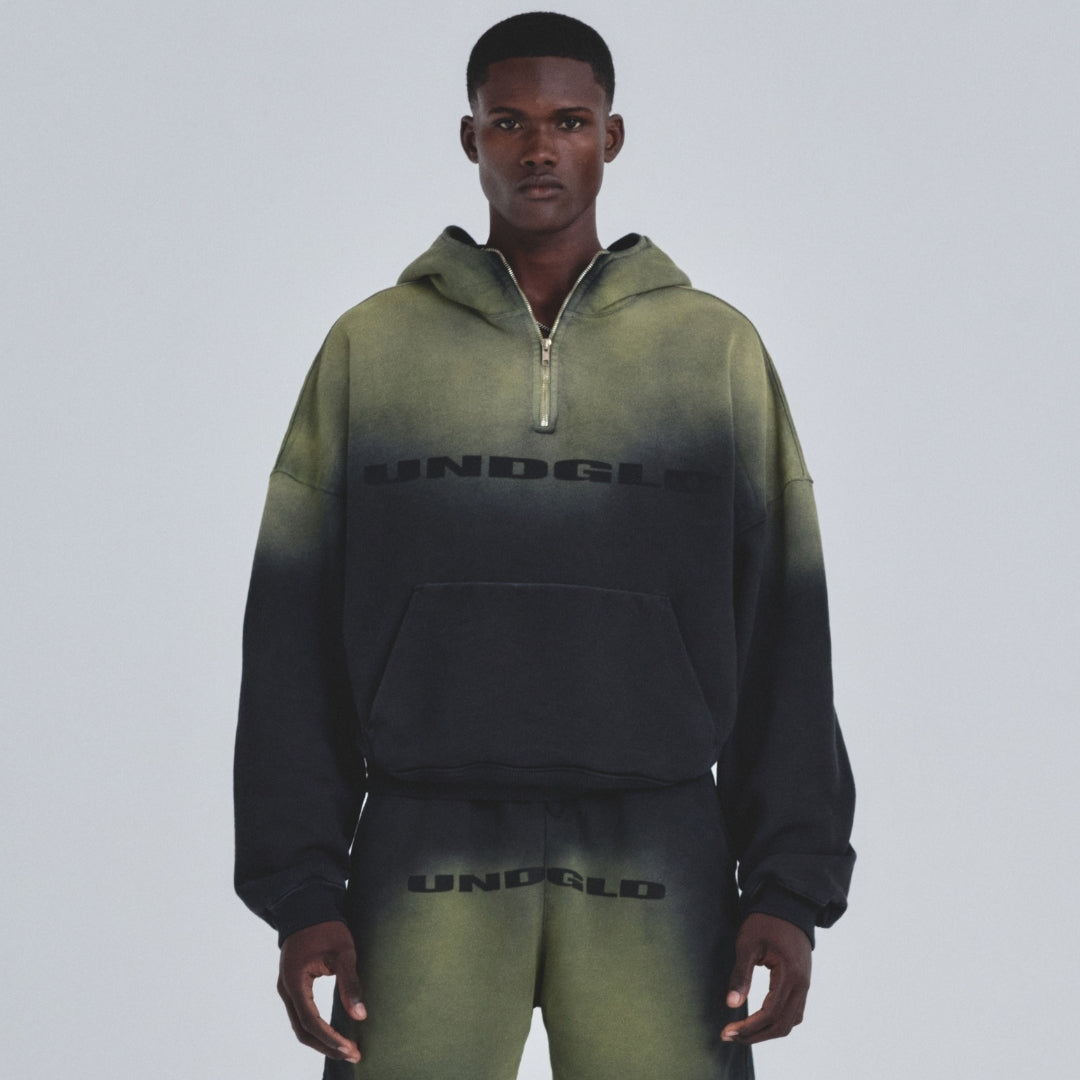 HOLY STATE UNDGLD HALF ZIP UP BOXY FIT HOODIE - BLACK / YELLOW
