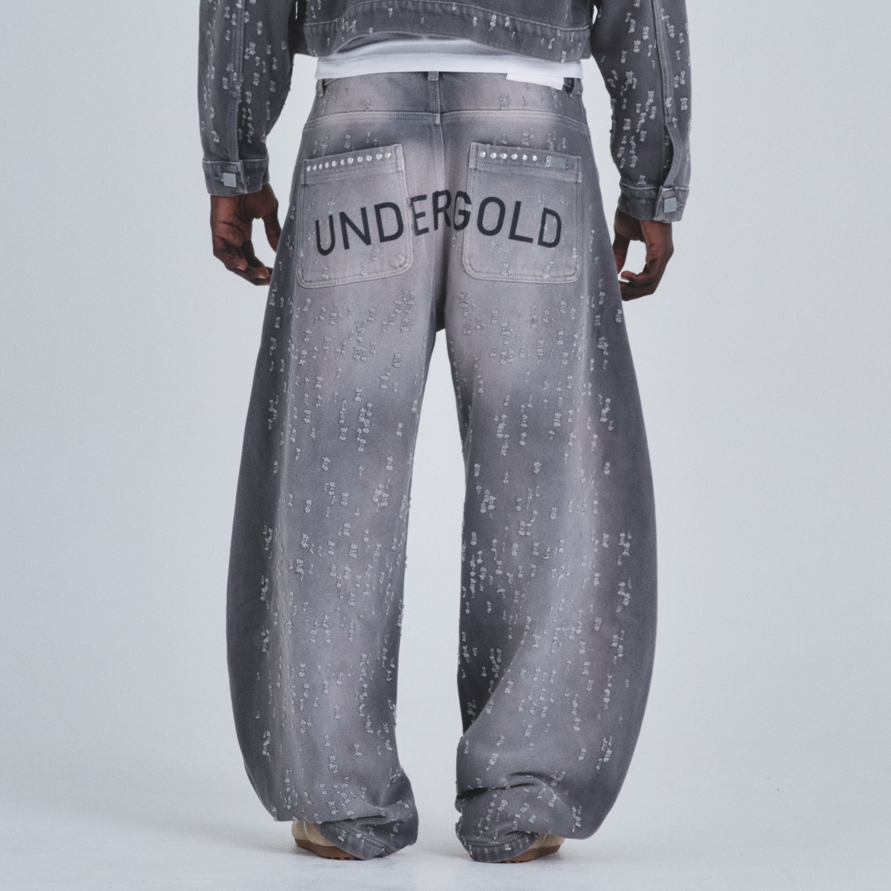 HOLY STATE UNDRGLD RIPPED BARREL JEANS - WASHED GRAY