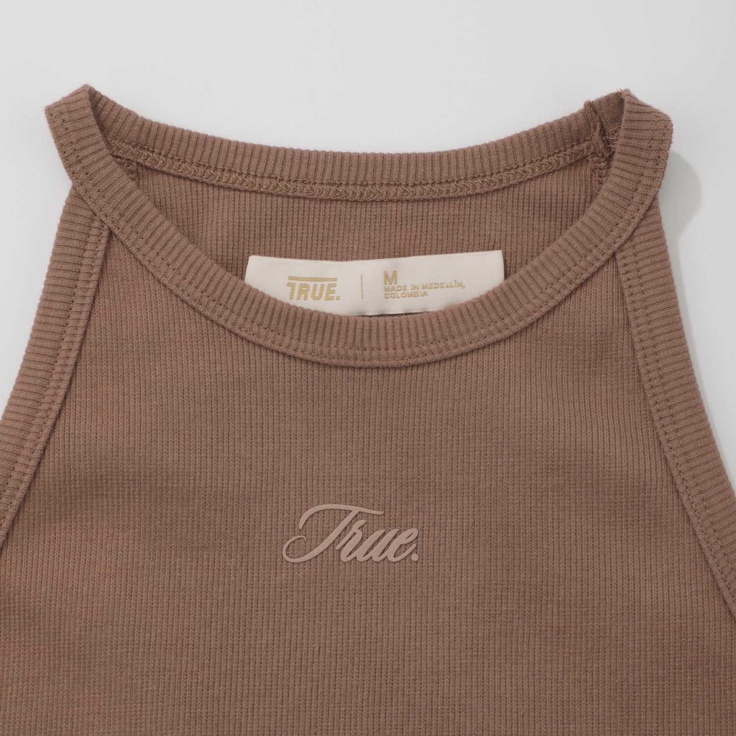 HIGH NECK RIBBED TOP - BROWN