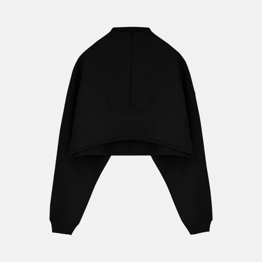 LINE LOGO CROPPED ZIP UP CREWNECK - BLACK