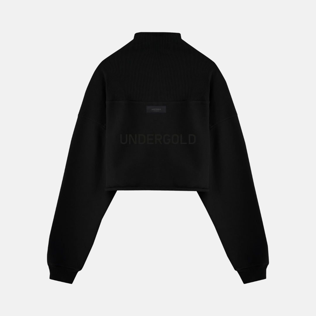 LINE LOGO CROPPED ZIP UP CREWNECK - BLACK