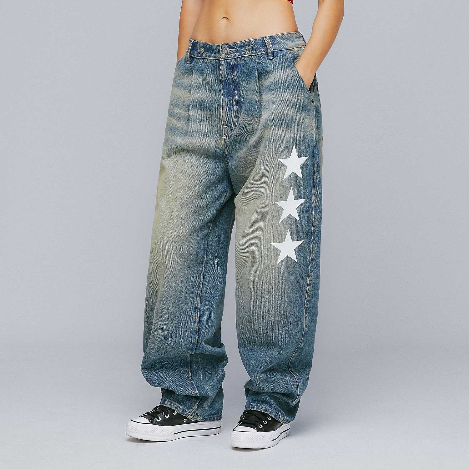 LOUNGE PRINTED DENIM PANTS - BLUE