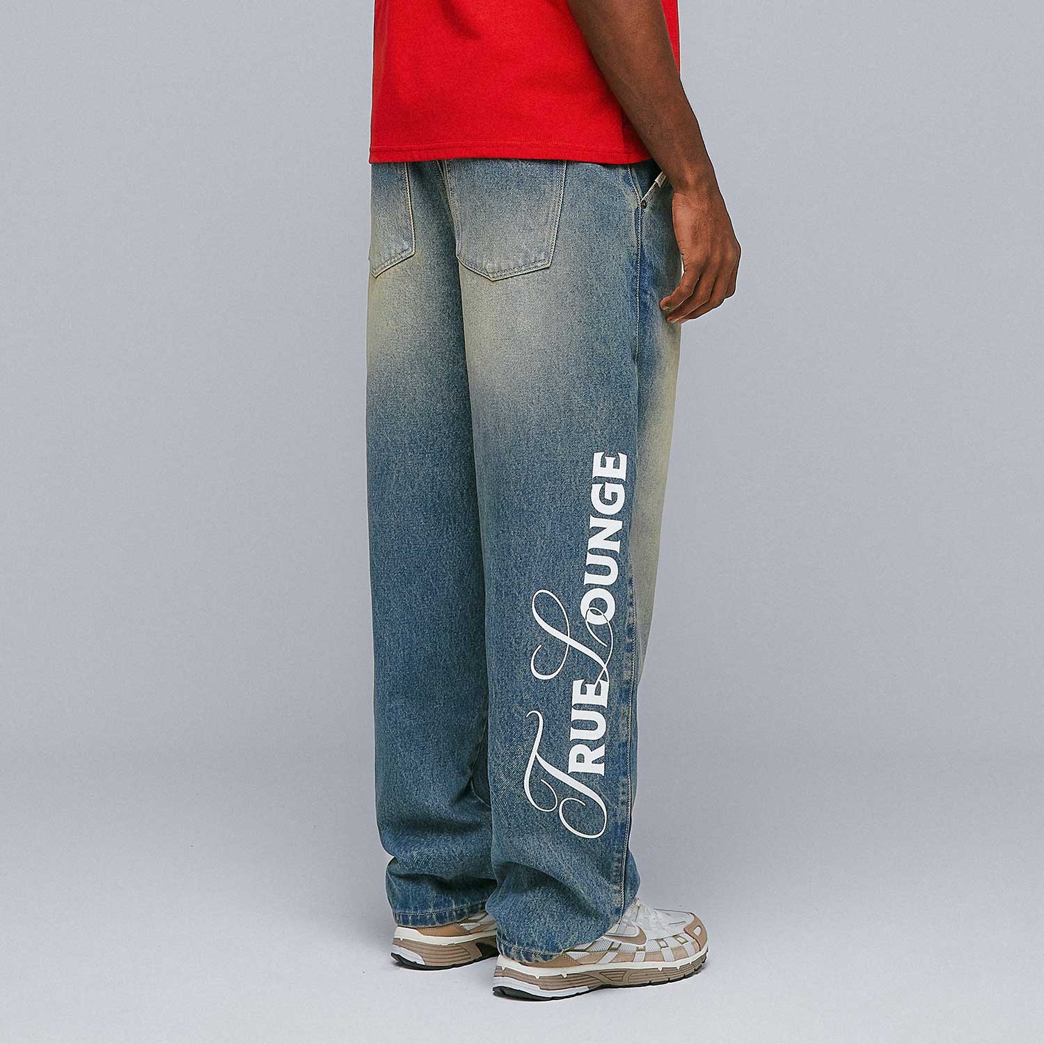 LOUNGE PRINTED DENIM PANTS - BLUE