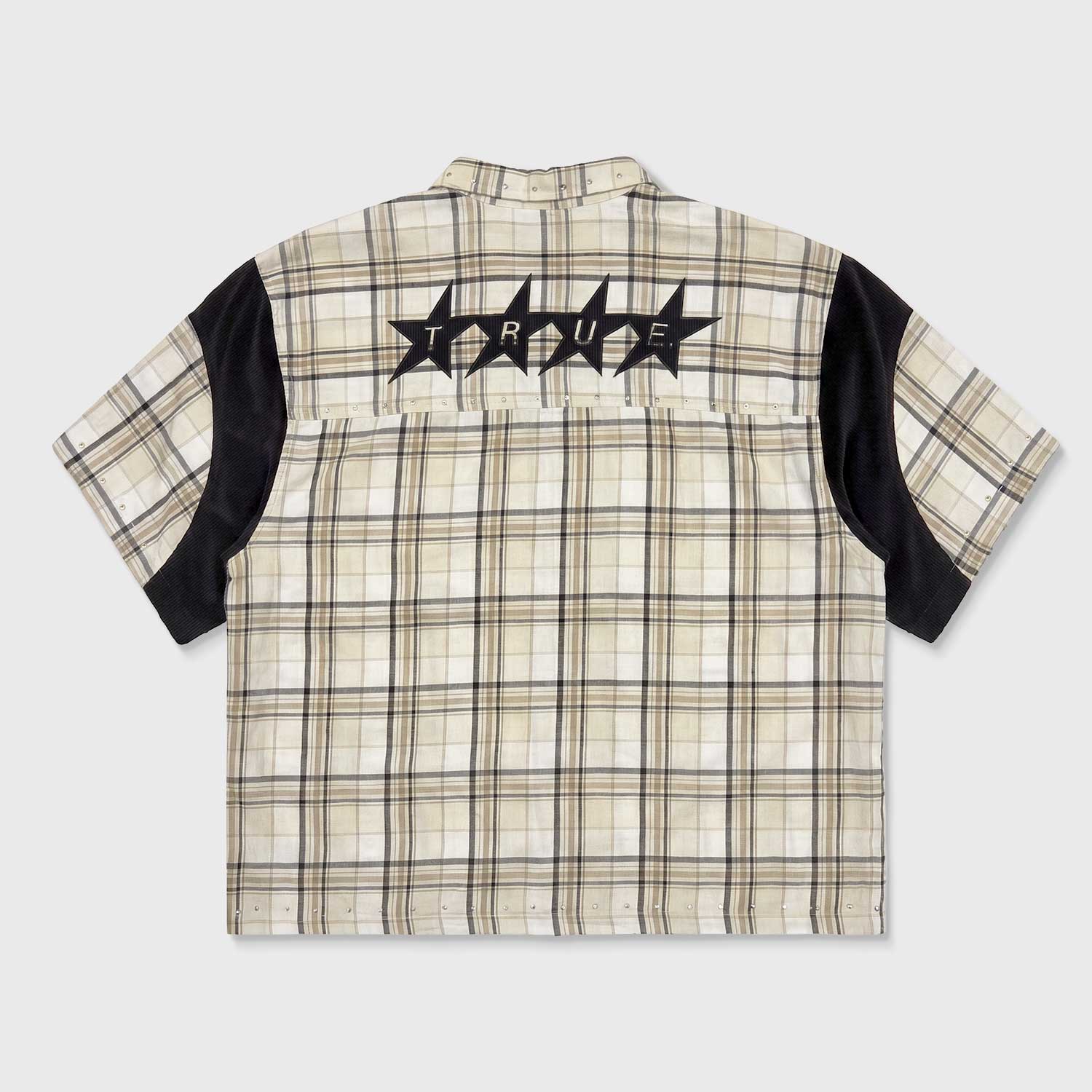PLAID BUTTON-UP JERSEY - CREAM