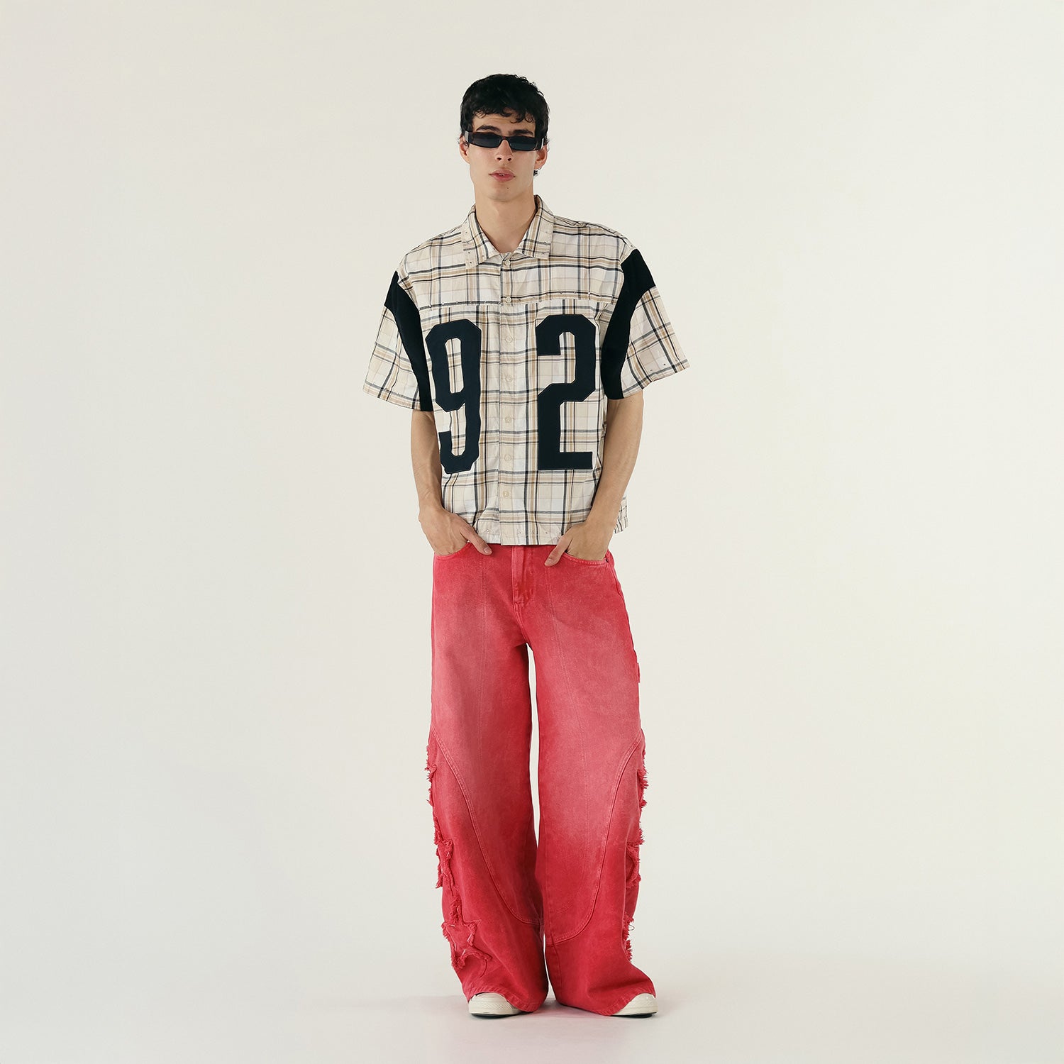 PLAID BUTTON-UP JERSEY - CREAM