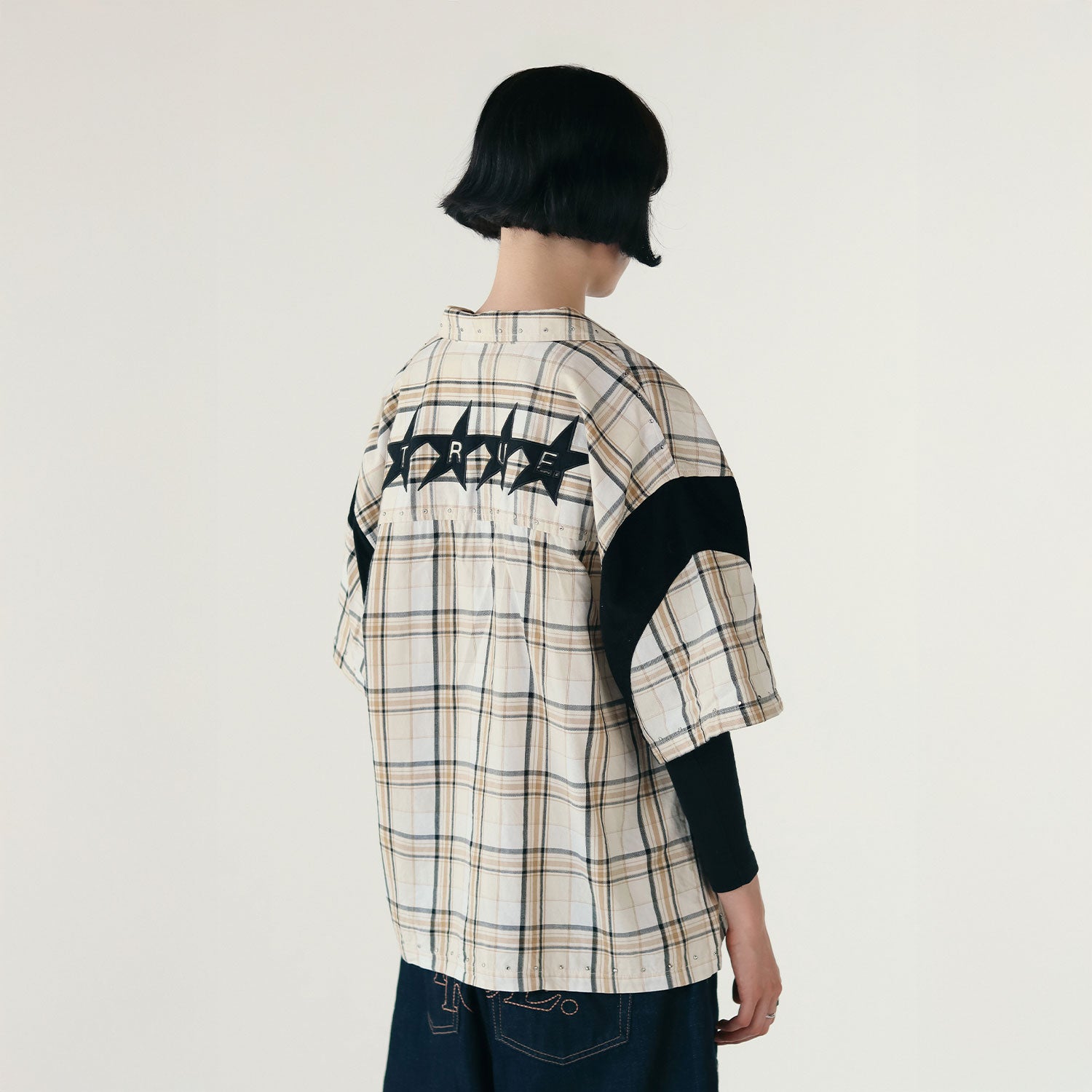 PLAID BUTTON-UP JERSEY - CREAM