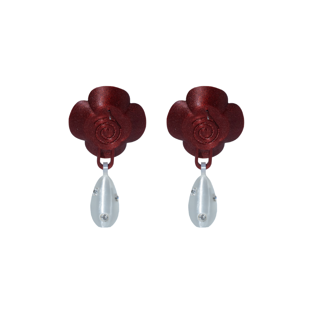 ARETES DE ROSAS CON DIJE DE PERLA