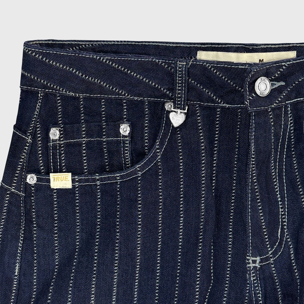 PINSTRIPE MID-RISE JEANS - BLUE
