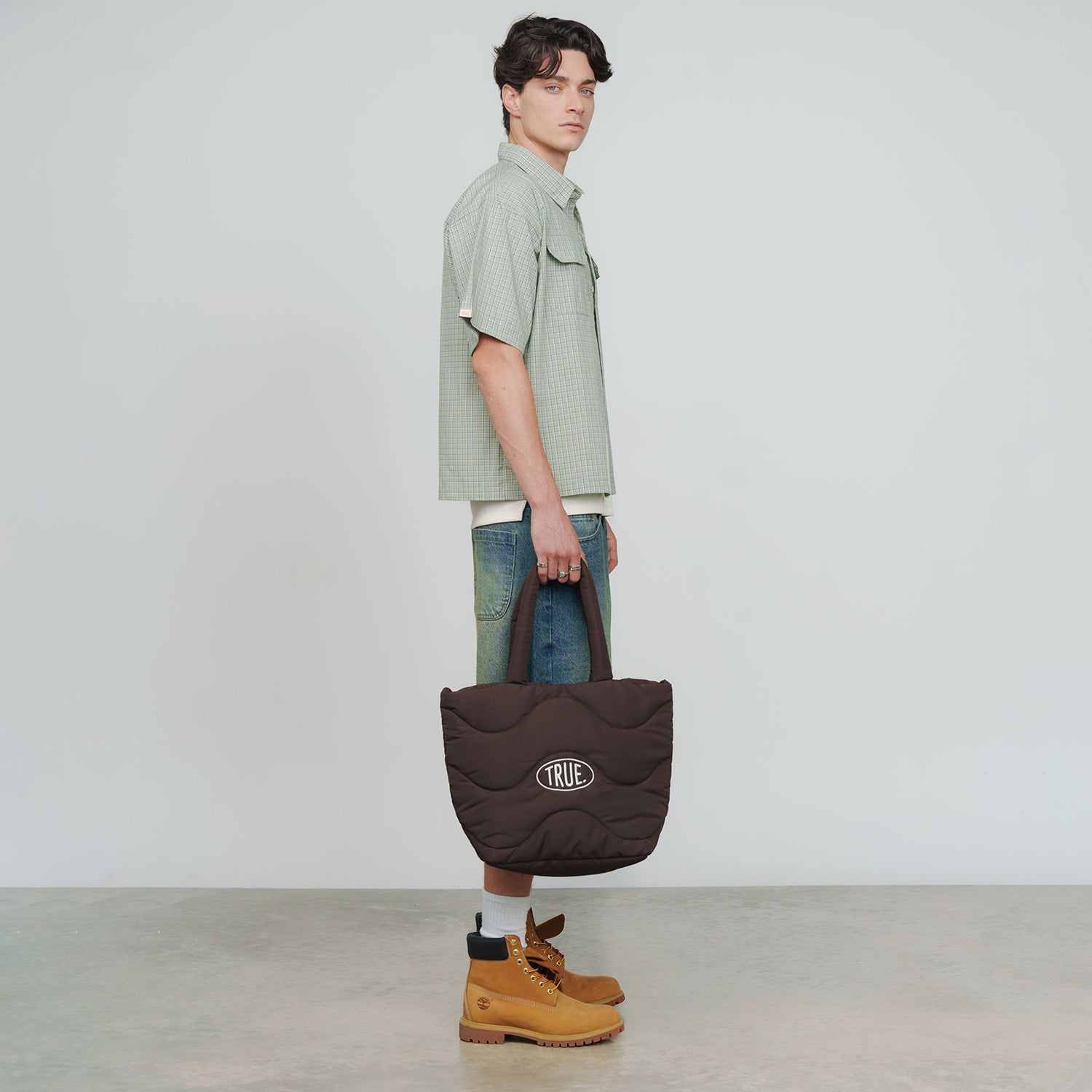 PUFFER SHOPPER BAG - BROWN
