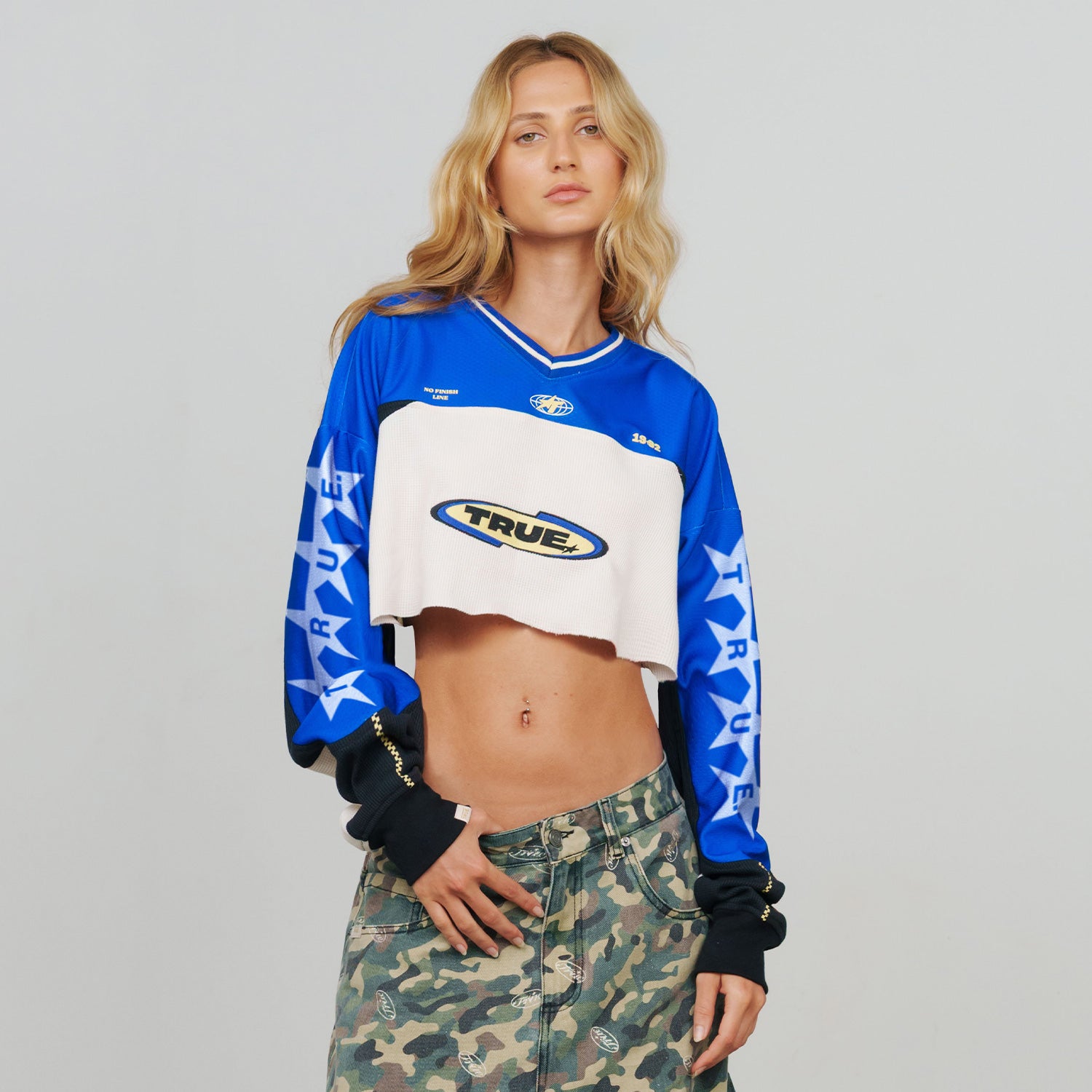 RACING CROPPED LS SHIRT - BLUE