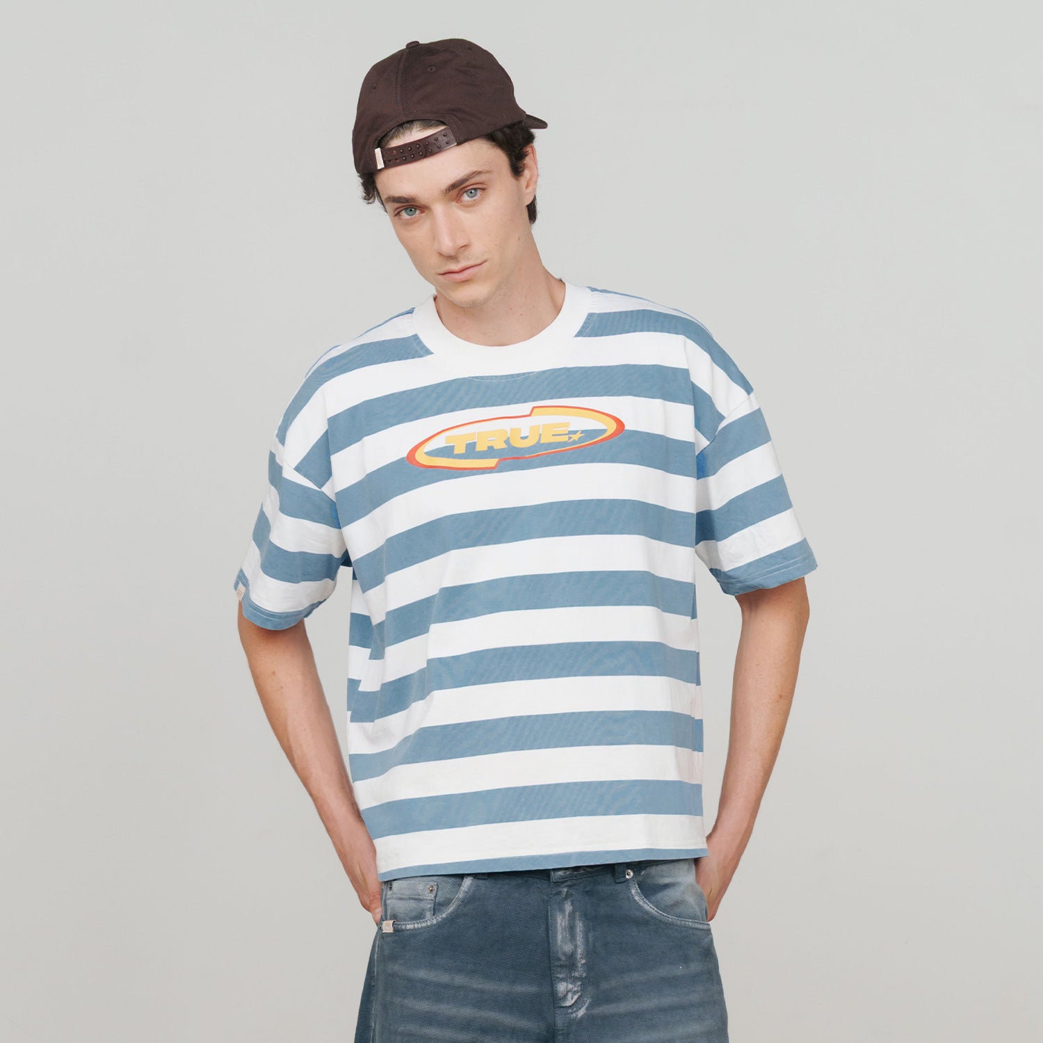RACING STRIPES BOXY TEE - BLUE
