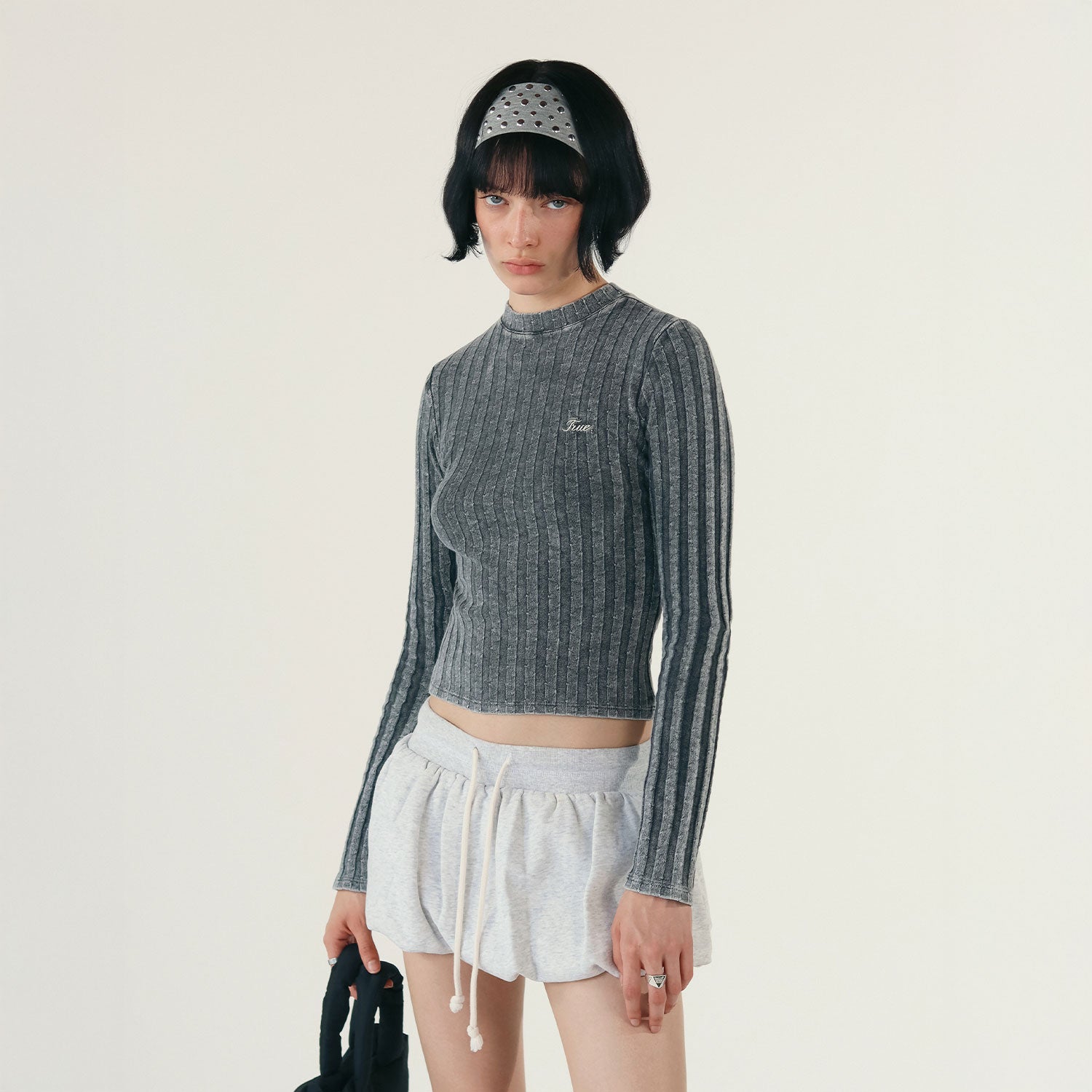 SLIM RIBBED LONG SLEEVE - WASHED BLACK