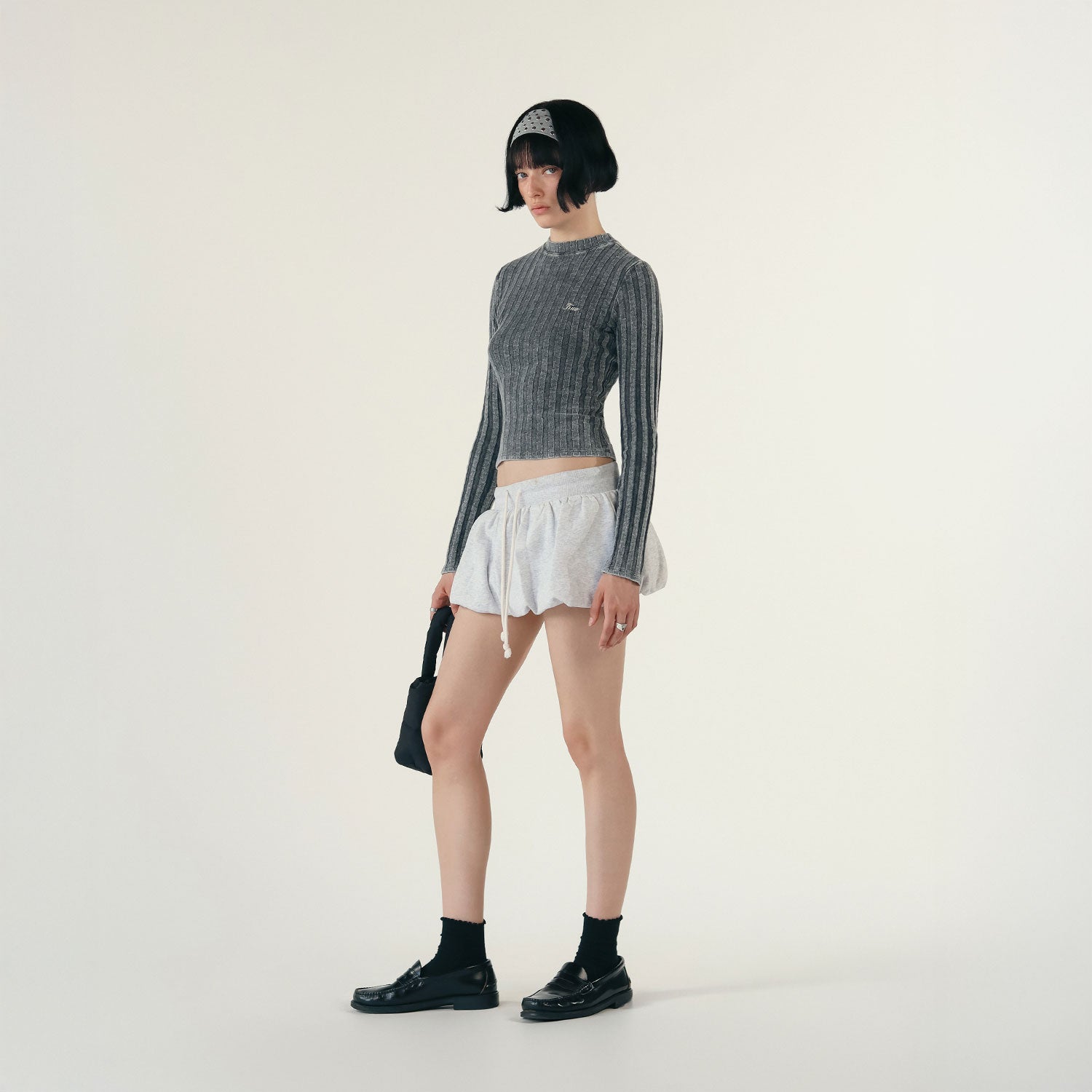 SLIM RIBBED LONG SLEEVE - WASHED BLACK