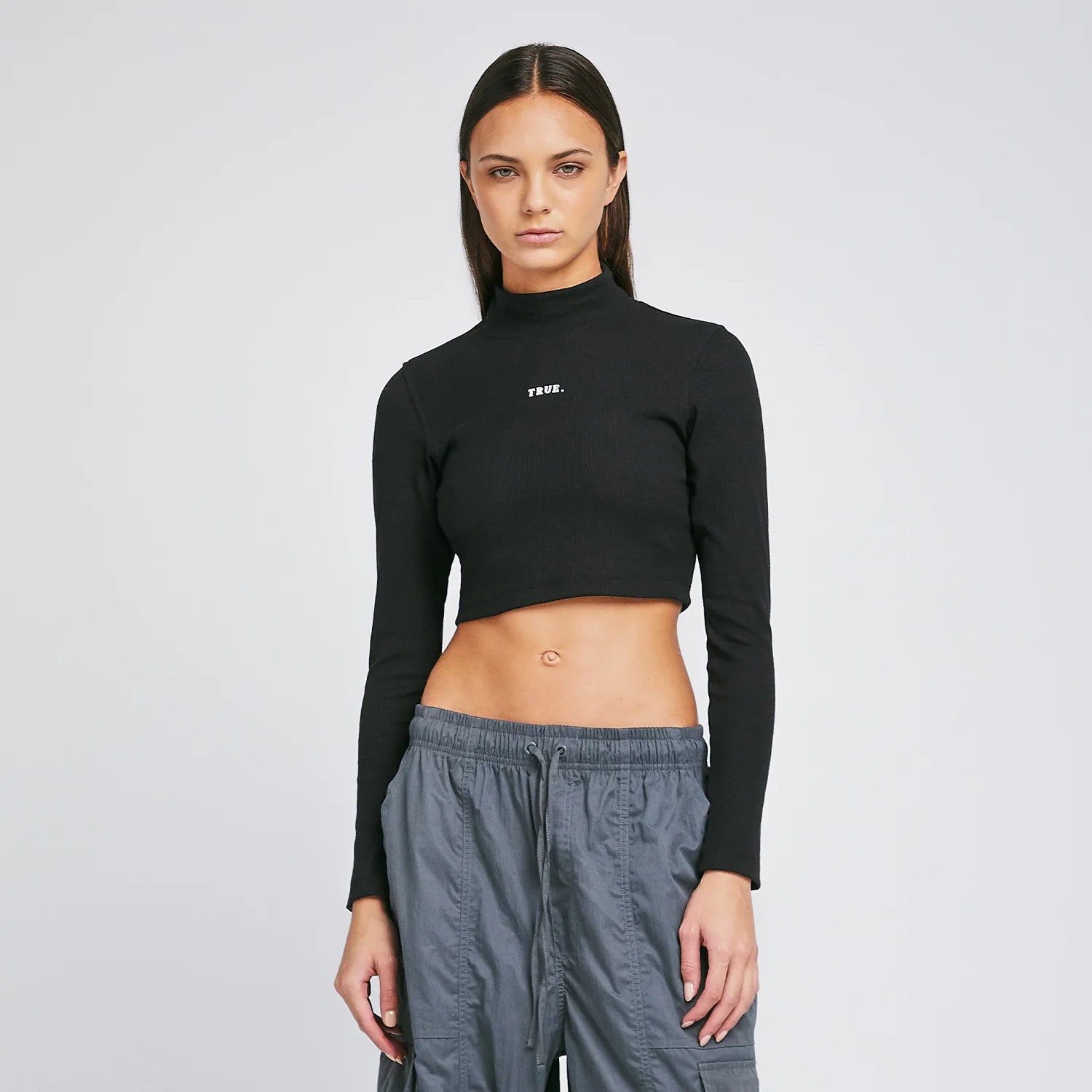 RIBBED MOCK - NECK LS TOP - BLACK
