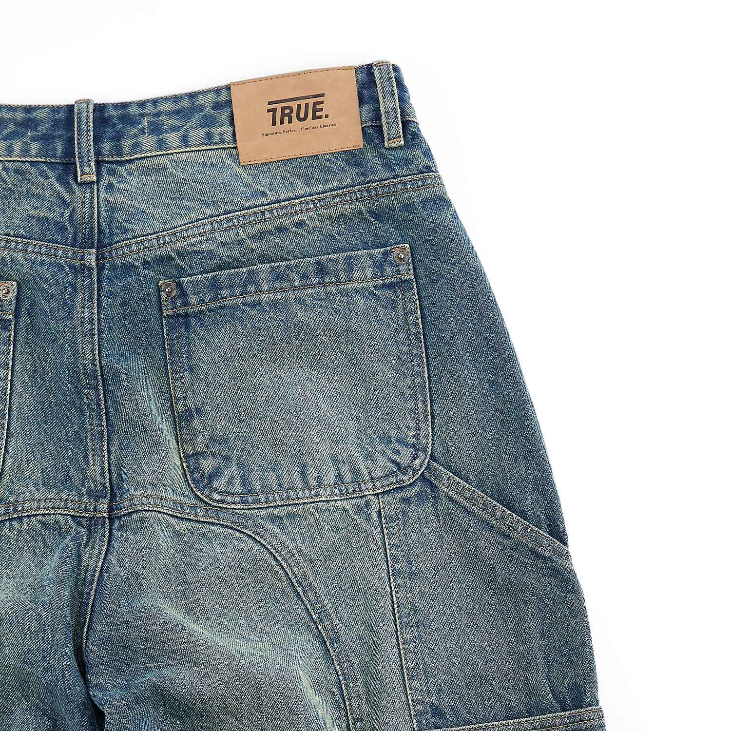 SLASHED DENIM JORTS - BLUE