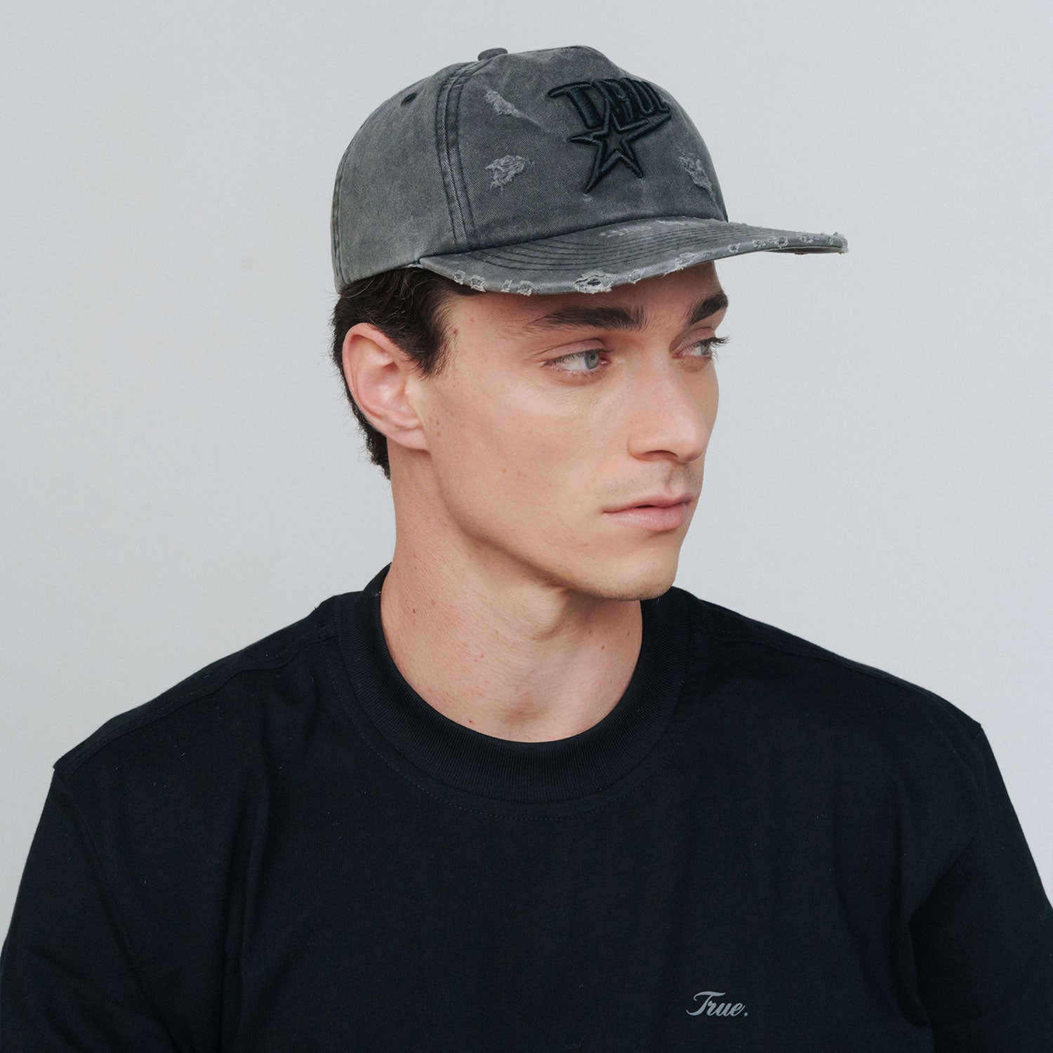 STAR WASHED GOLFER CAP - BLACK
