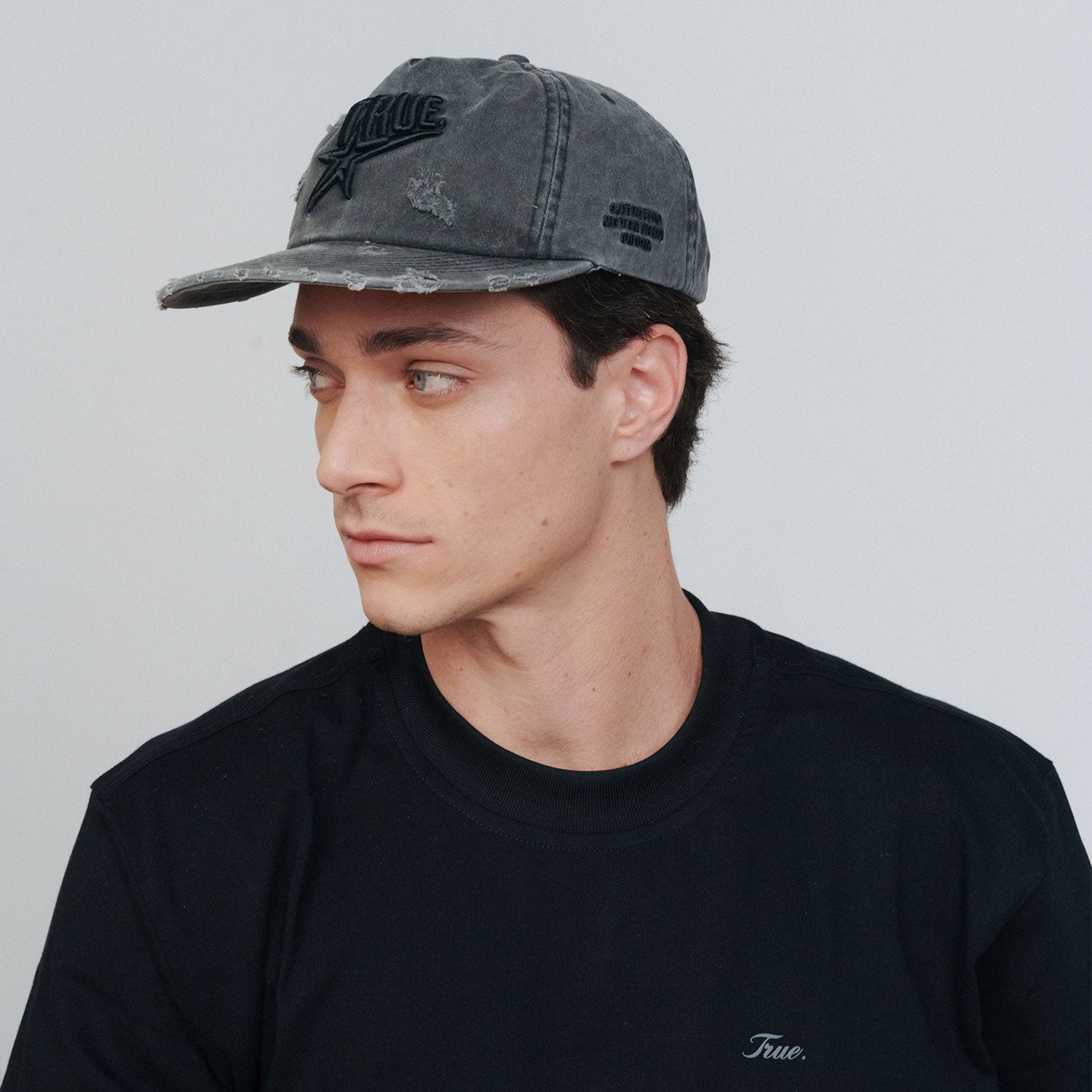 STAR WASHED GOLFER CAP - BLACK