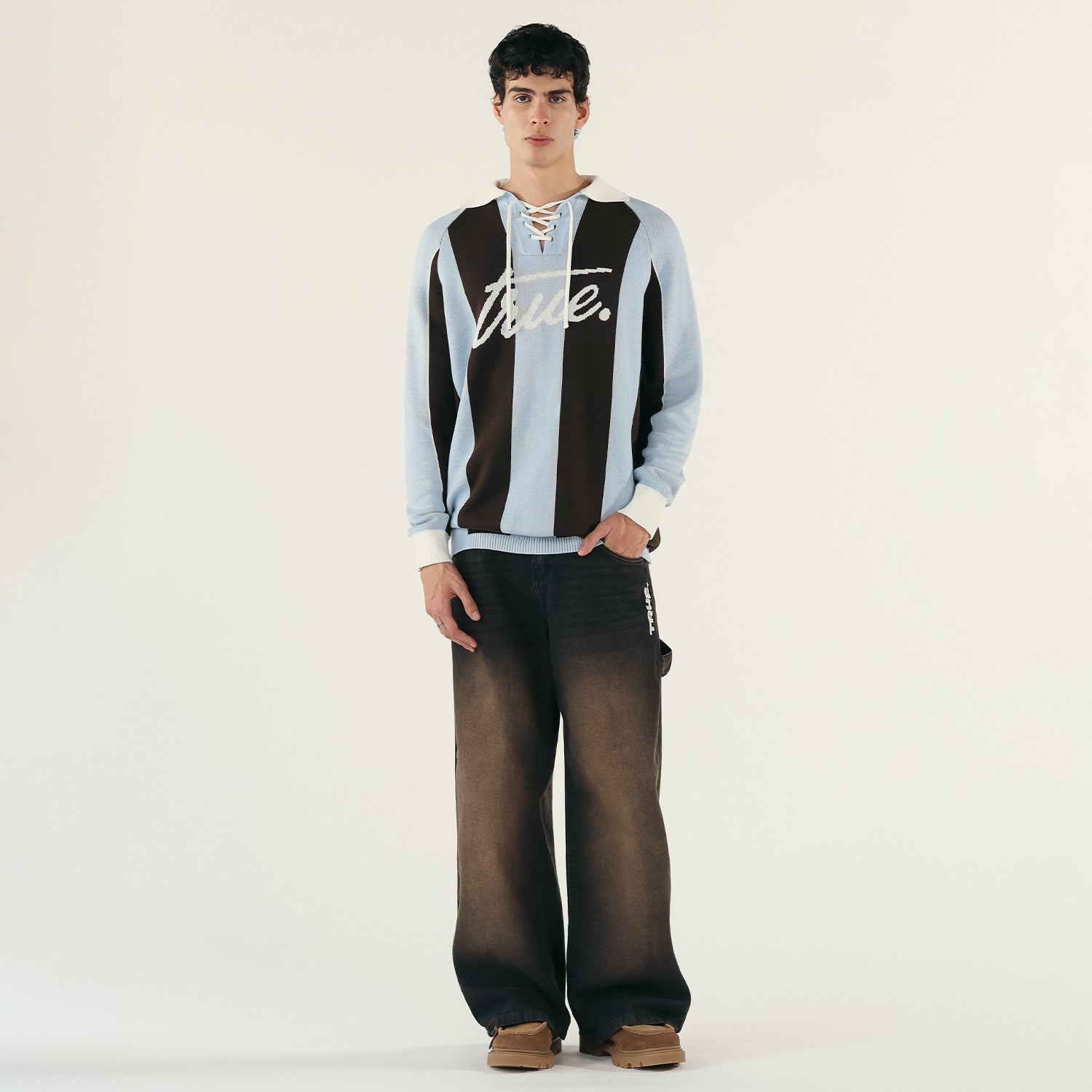 STRIPED KNIT POLO - BLUE