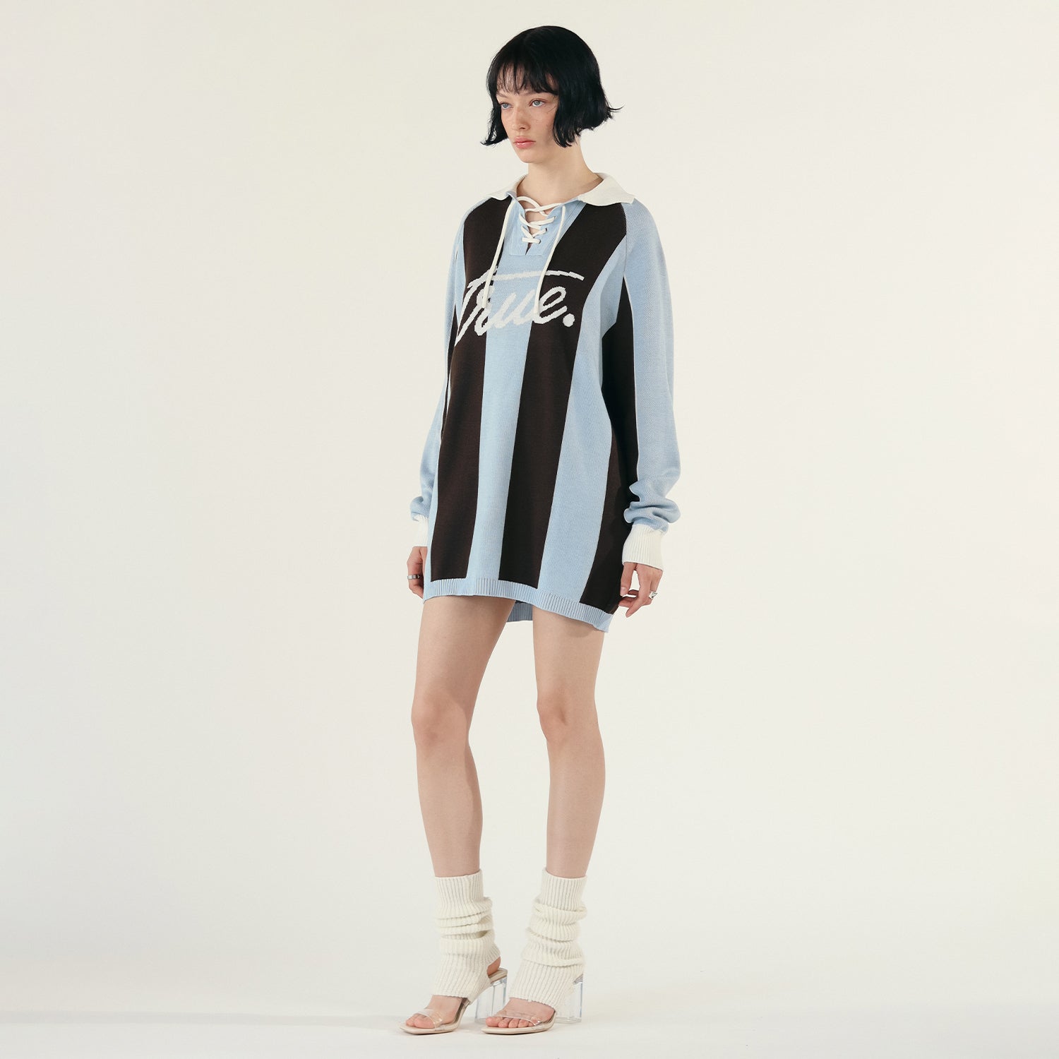 STRIPED KNIT POLO - BLUE