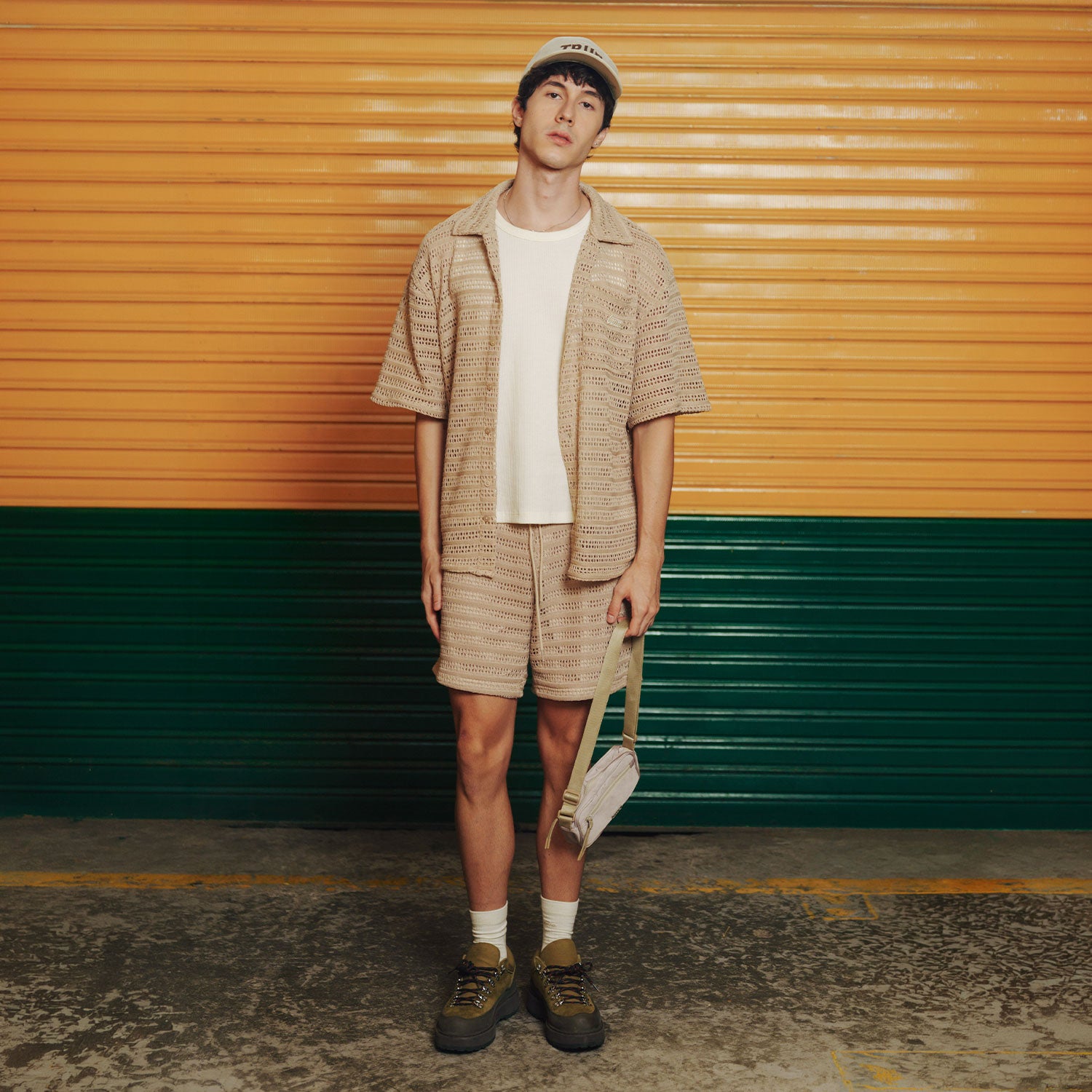 TEXTURE BOXY SHIRT - CAMEL