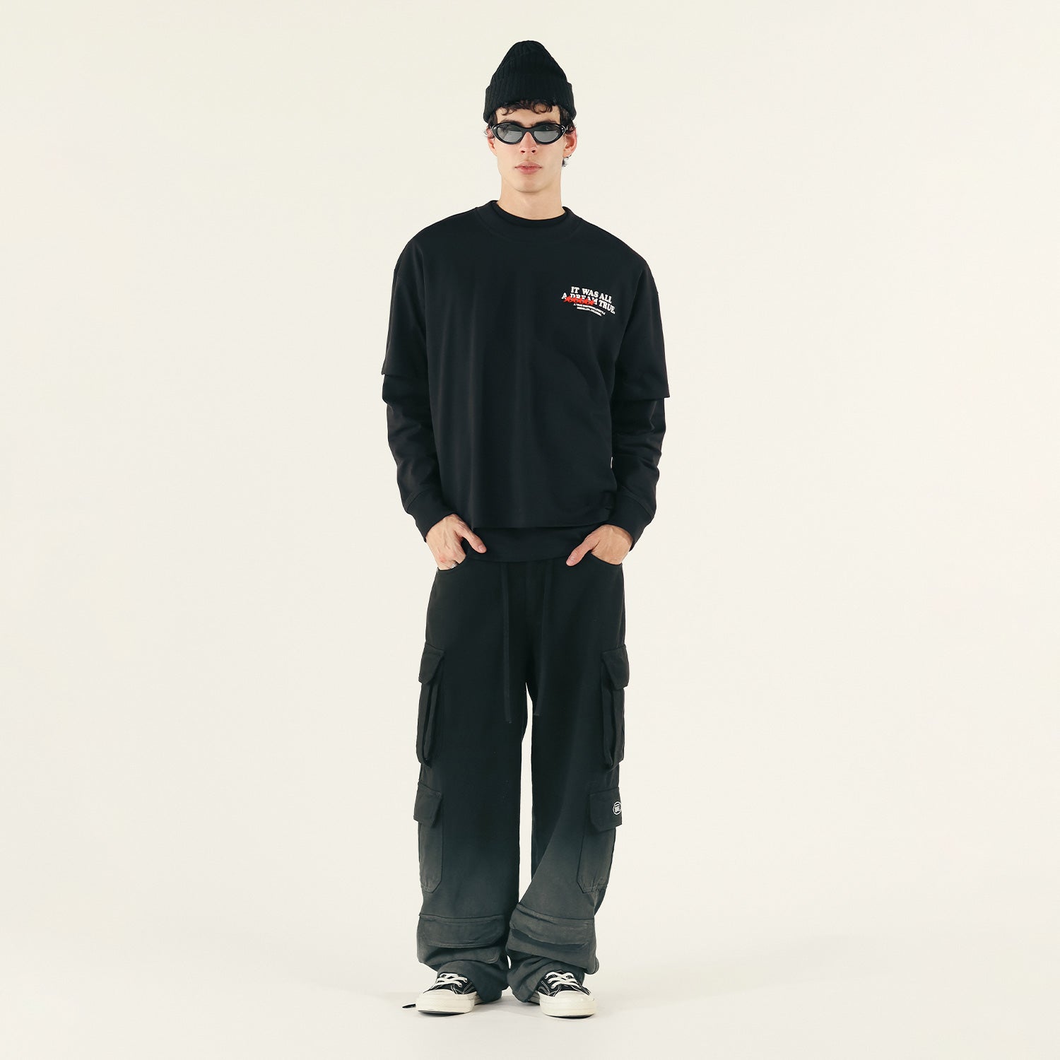 UTILITY POCKET CARGO PANTS - BLACK