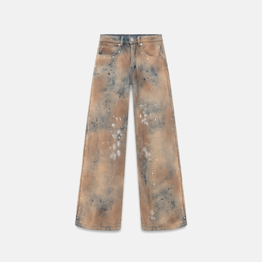W 94' RIVETED PAINTED WIDE JEANS GOTHIC BLUE