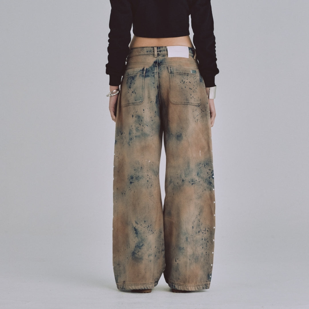 W 94' RIVETED PAINTED WIDE JEANS GOTHIC BLUE