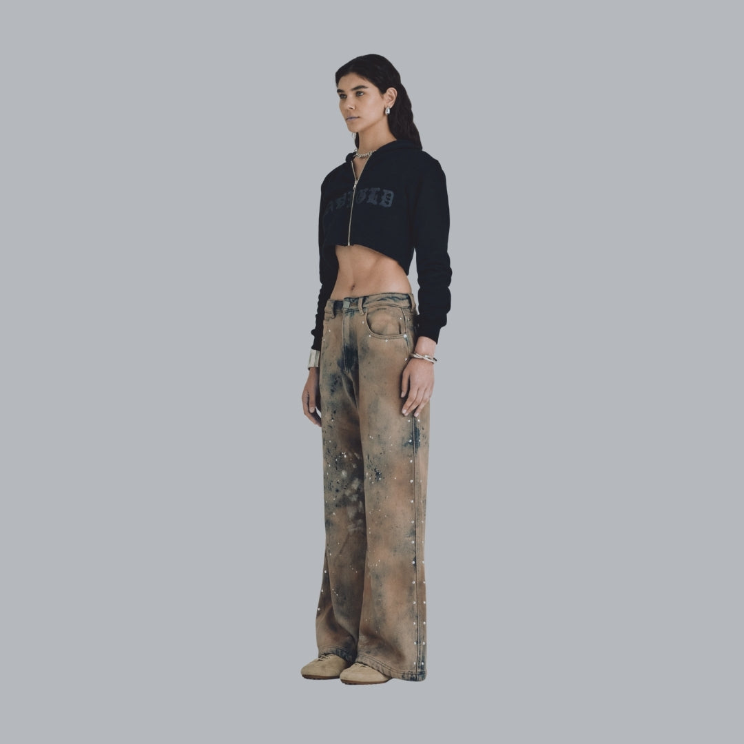 W 94' RIVETED PAINTED WIDE JEANS GOTHIC BLUE