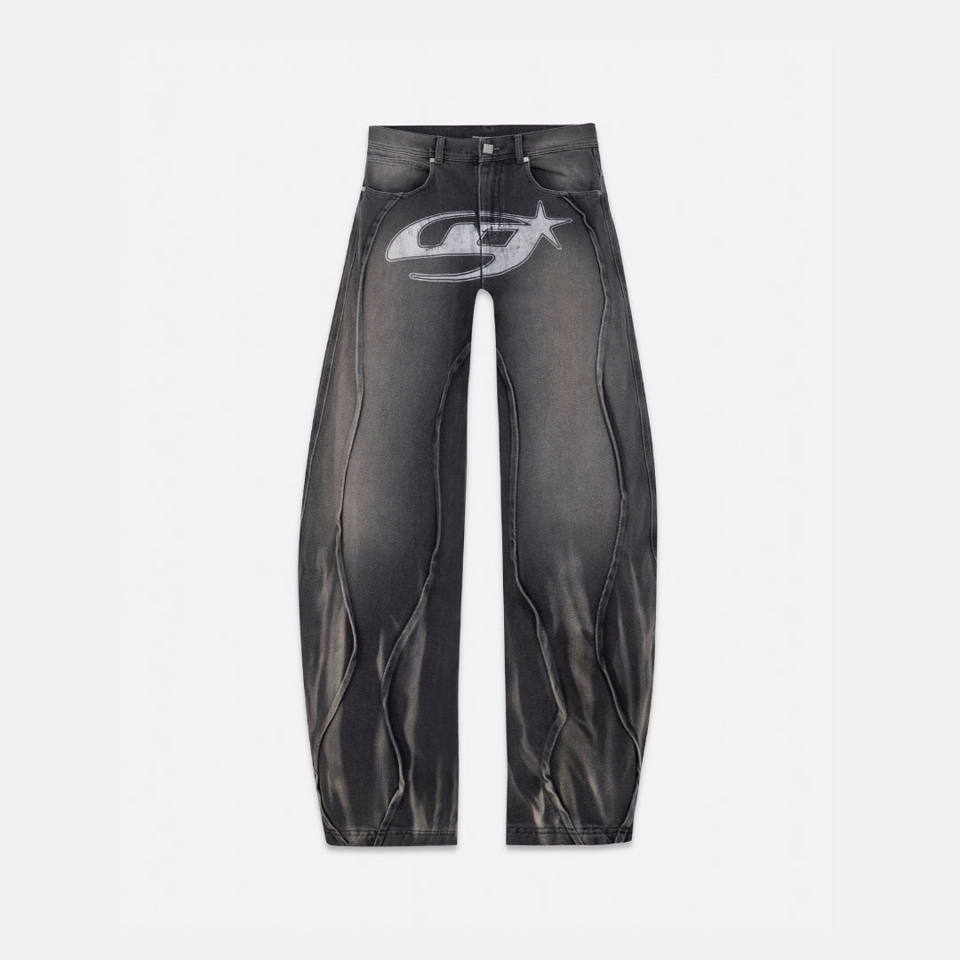 W ACT 1 UG STAR BARREL VEIN JEAN - WASHED BLACK