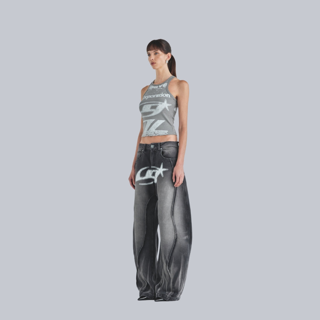 W ACT 1 UG STAR BARREL VEIN JEAN - WASHED BLACK